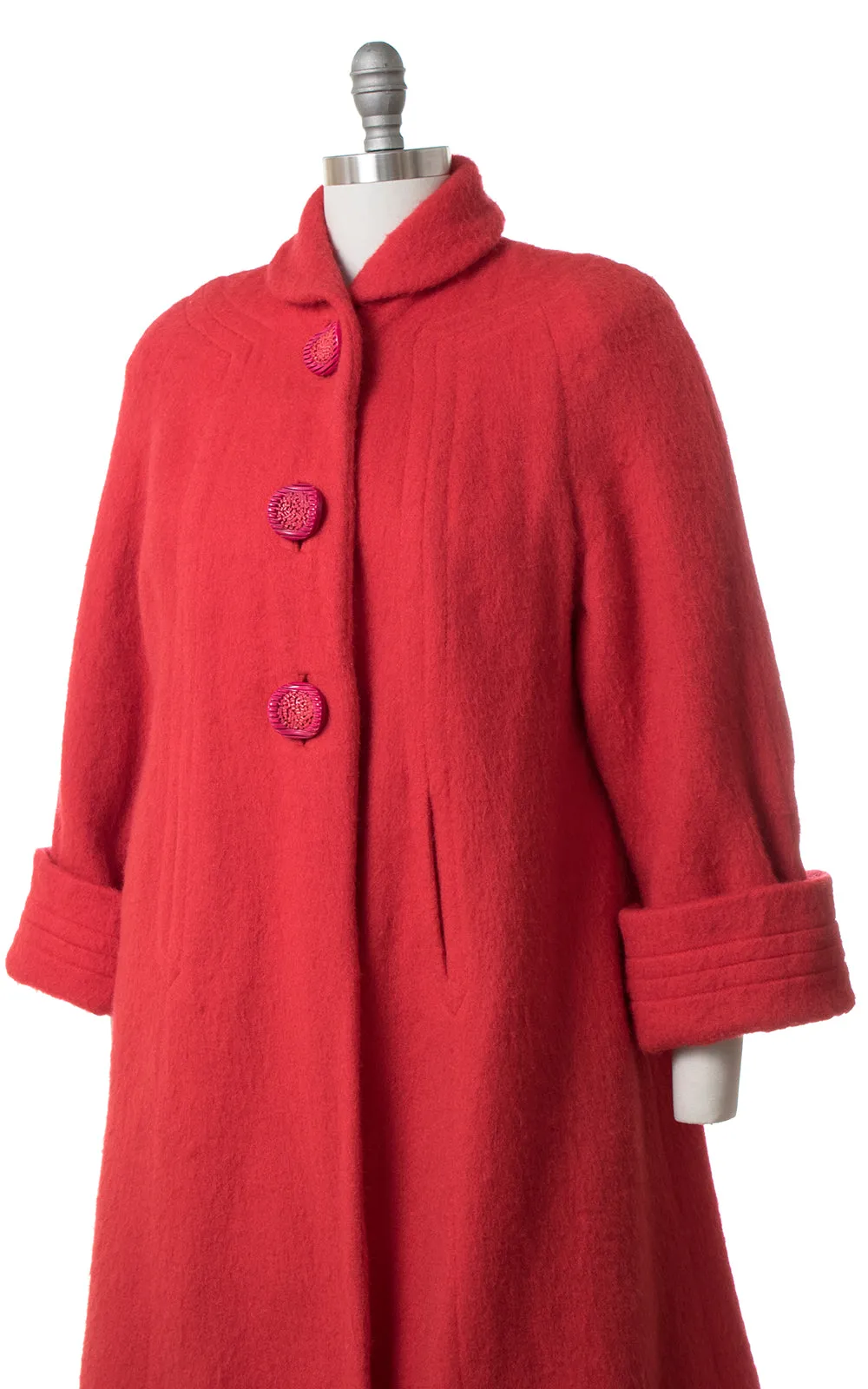 1950s Red Wool Swing Coat with Candy Buttons | small/medium