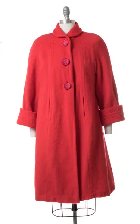1950s Red Wool Swing Coat with Candy Buttons | small/medium