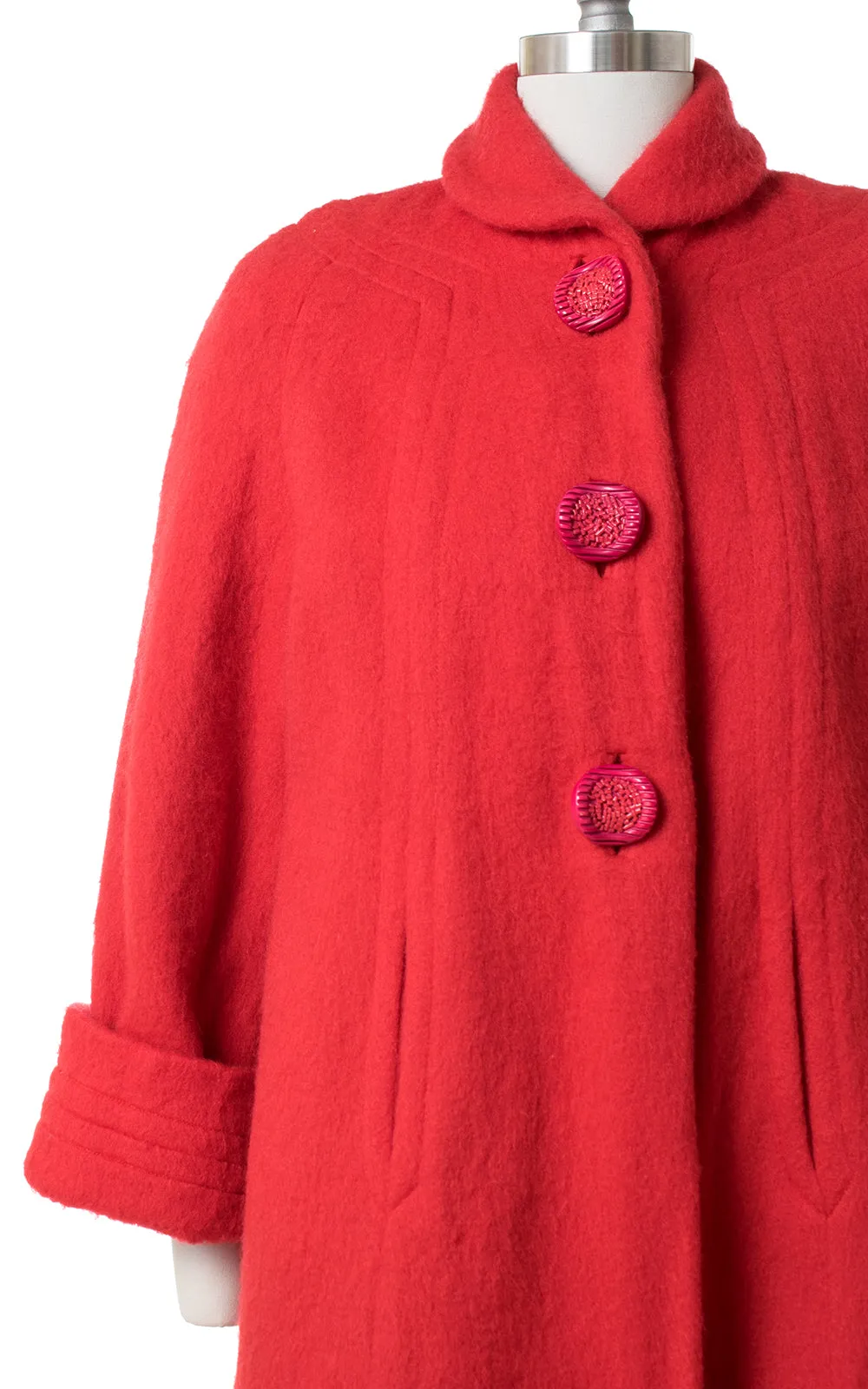 1950s Red Wool Swing Coat with Candy Buttons | small/medium