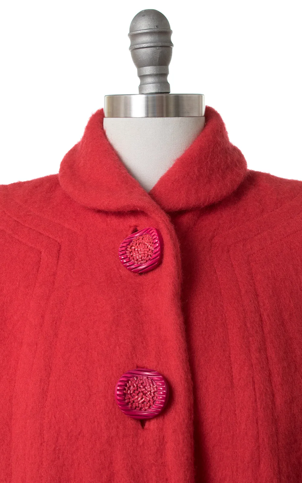 1950s Red Wool Swing Coat with Candy Buttons | small/medium