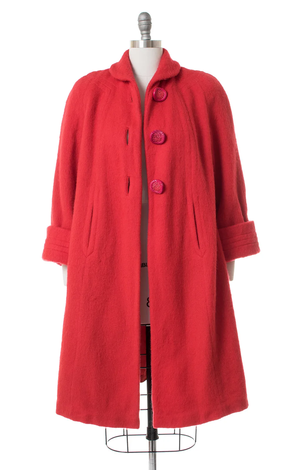 1950s Red Wool Swing Coat with Candy Buttons | small/medium