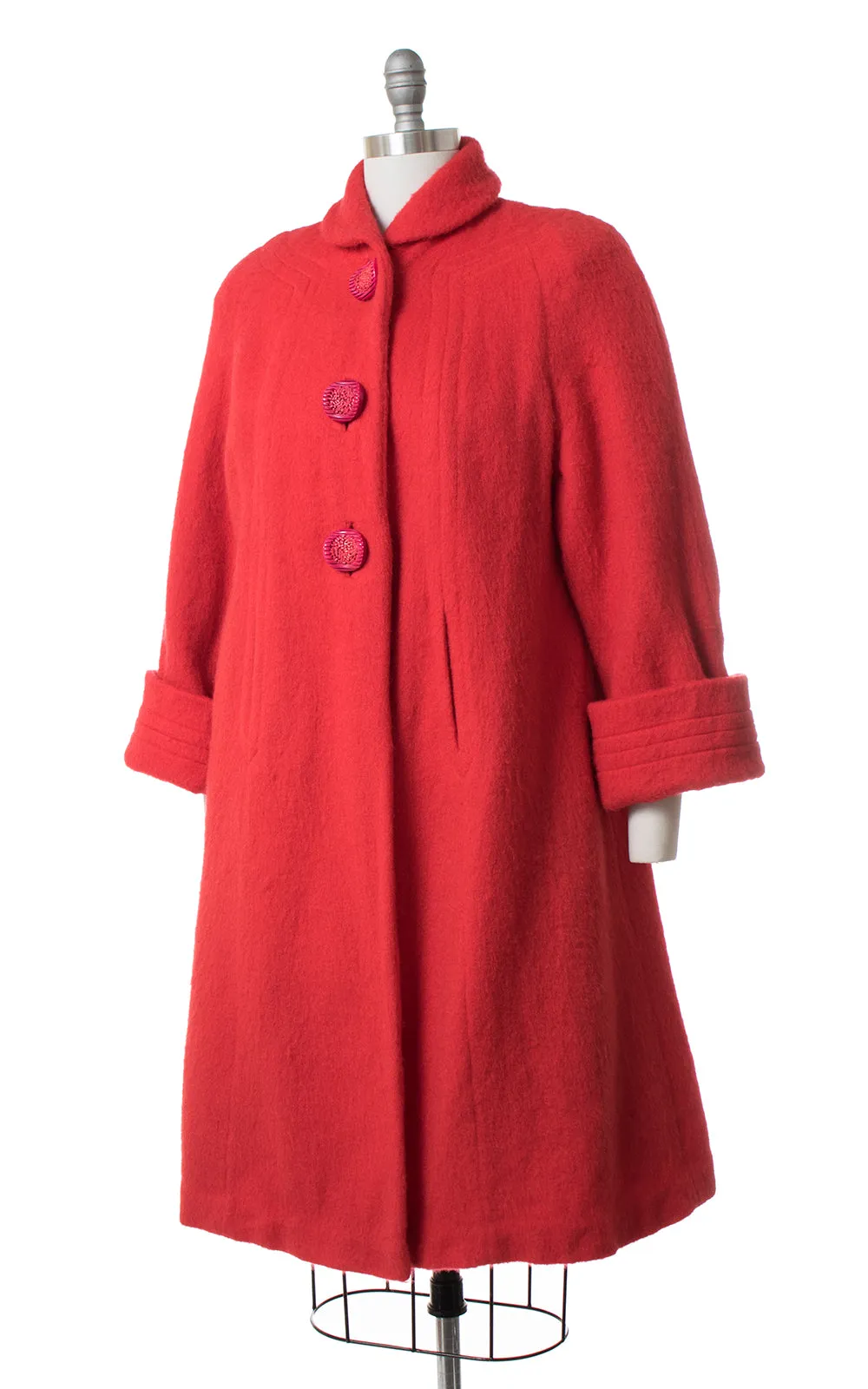1950s Red Wool Swing Coat with Candy Buttons | small/medium
