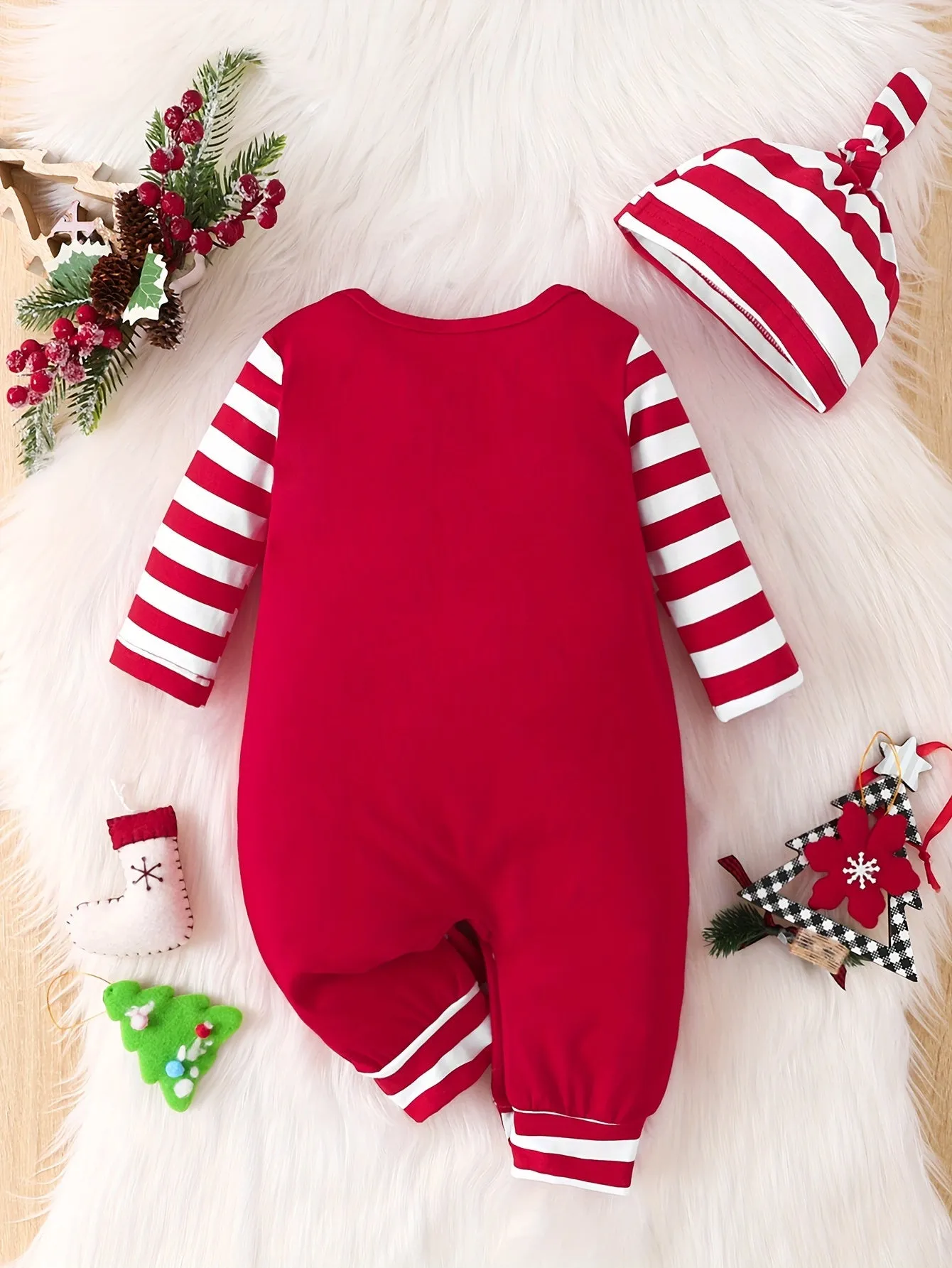 2pcs Set Infant Toddler Long Sleeve Romper & Hat, Letter Print Cute Christmas, Suitable For Outdoor Wear, Spring And Autumn