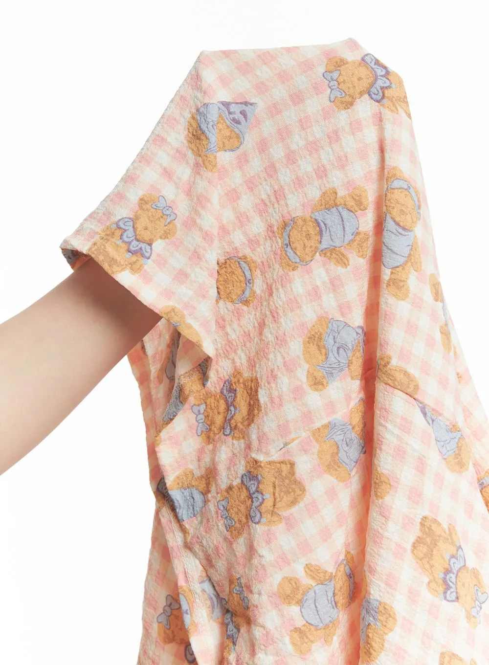 Bear Graphic Checkered Buttoned Pajama Set IM504