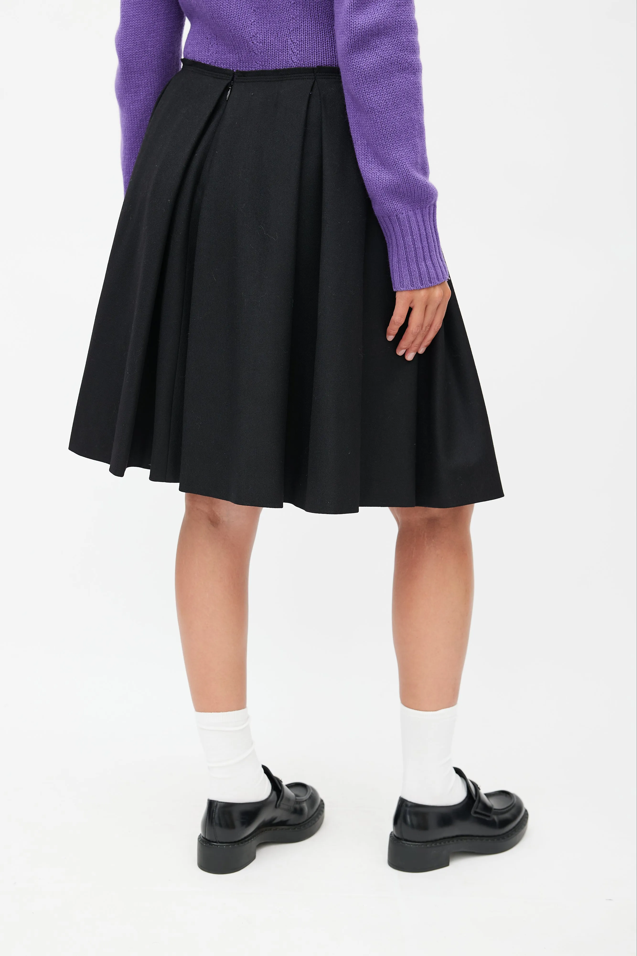 Black Pleated Wool Skirt