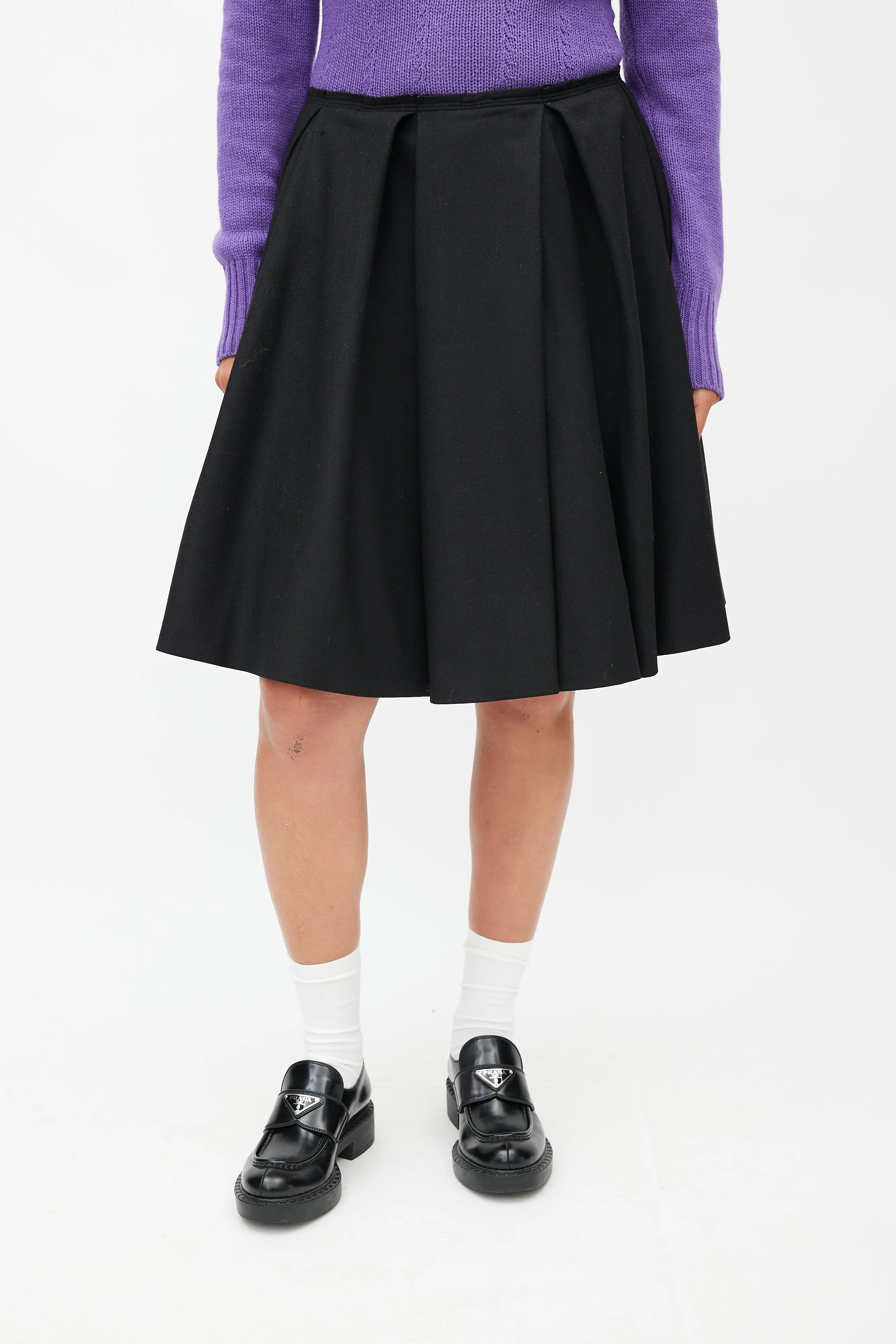 Black Pleated Wool Skirt