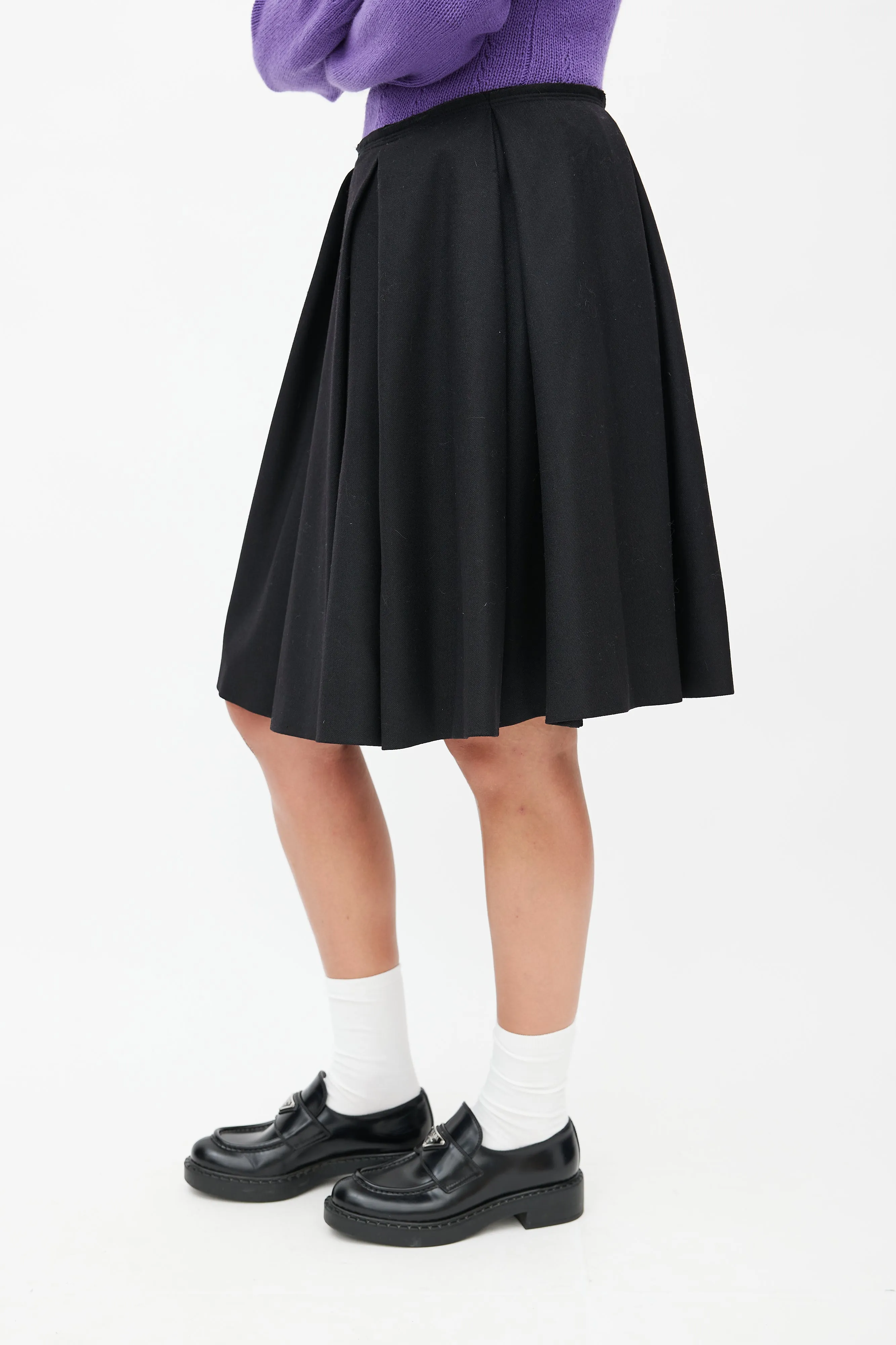 Black Pleated Wool Skirt