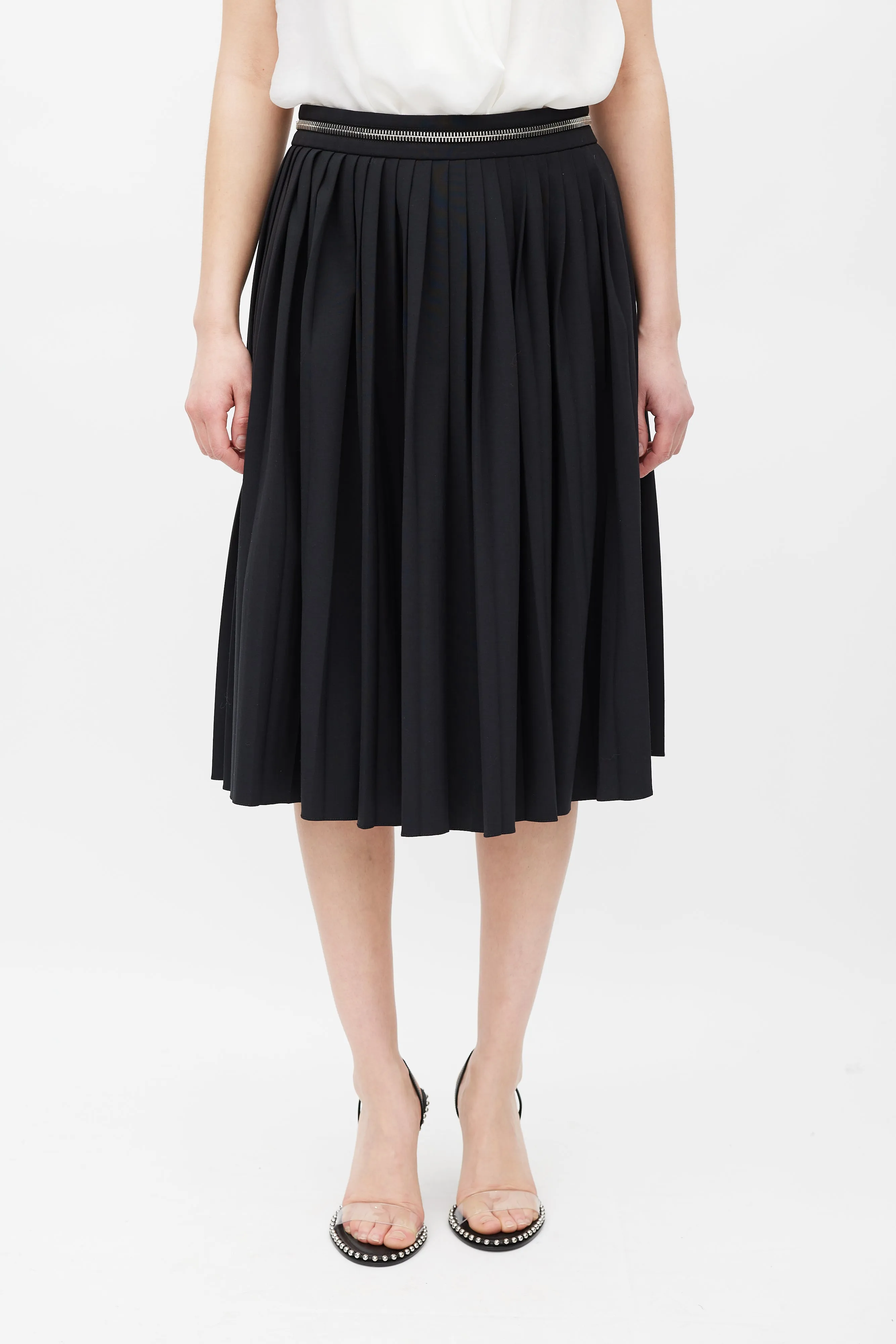 Black Pleated Zip Skirt