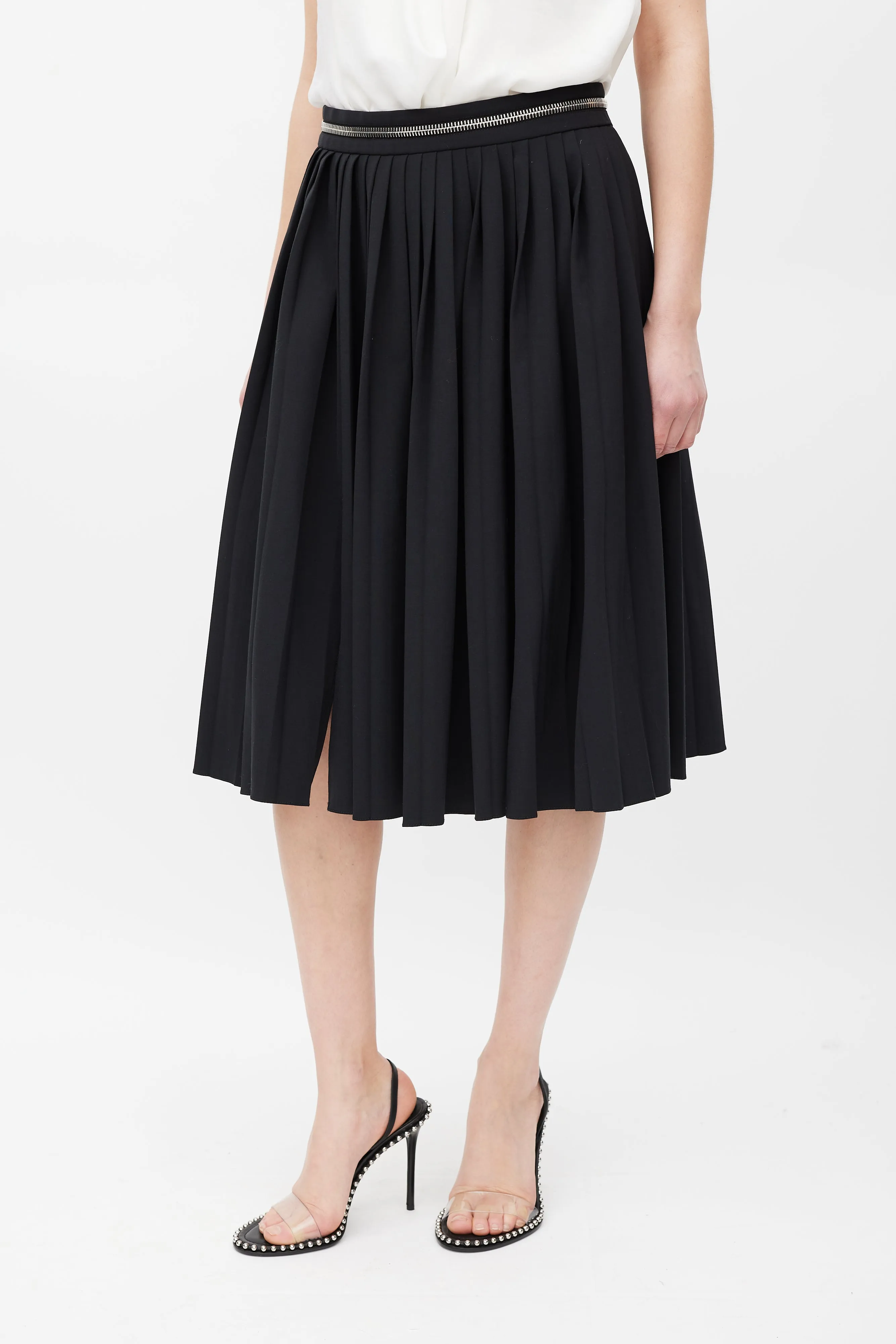 Black Pleated Zip Skirt