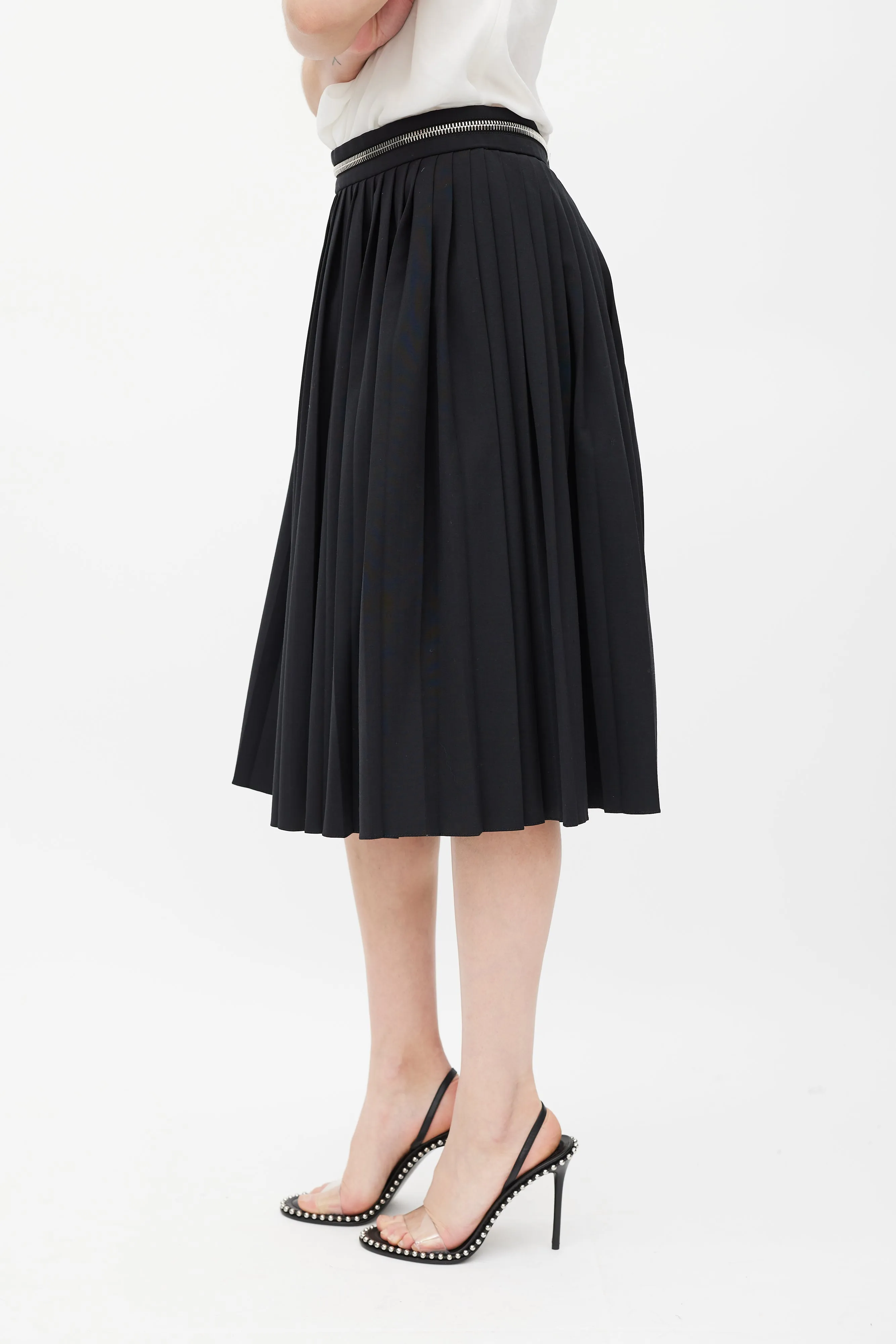 Black Pleated Zip Skirt