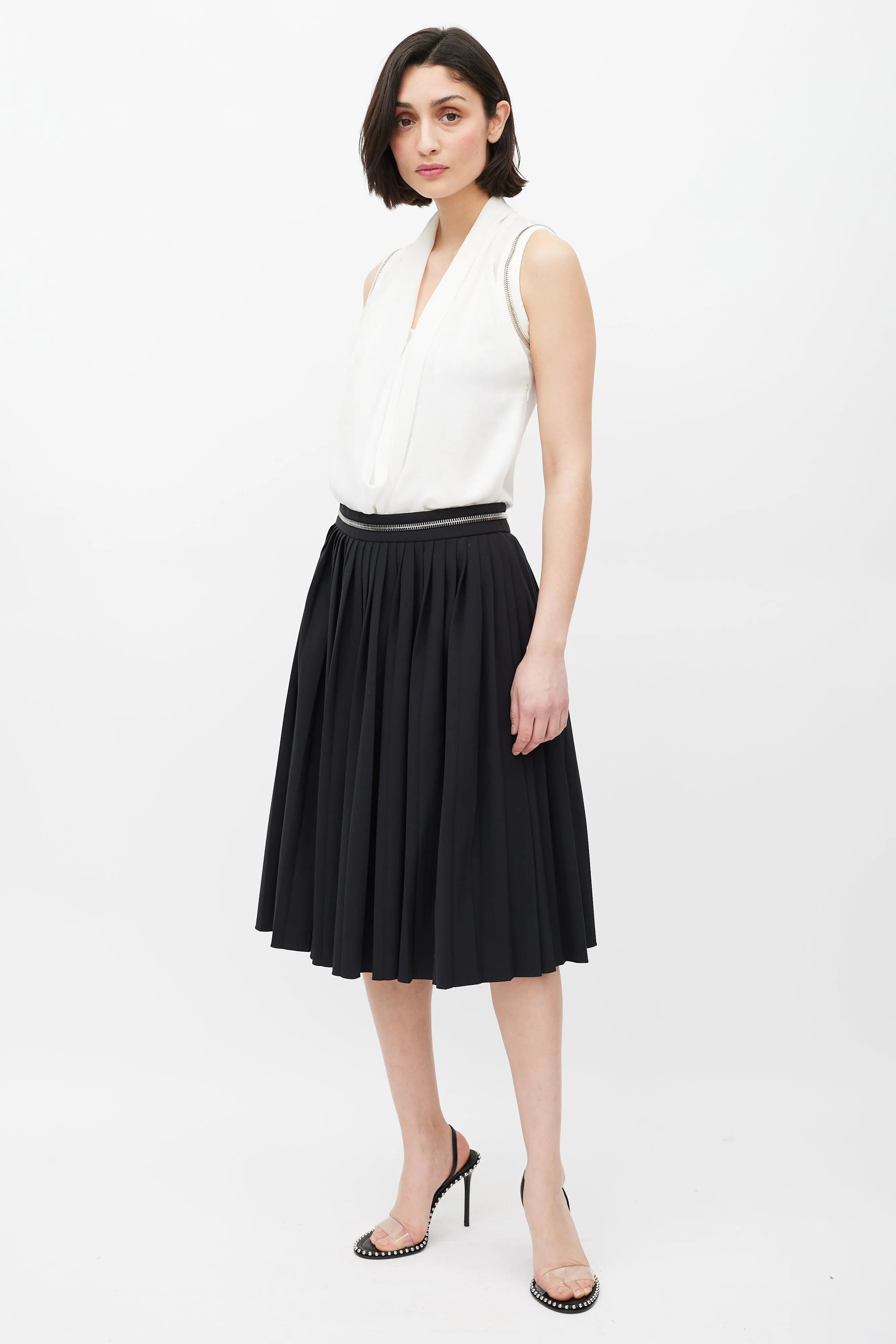 Black Pleated Zip Skirt
