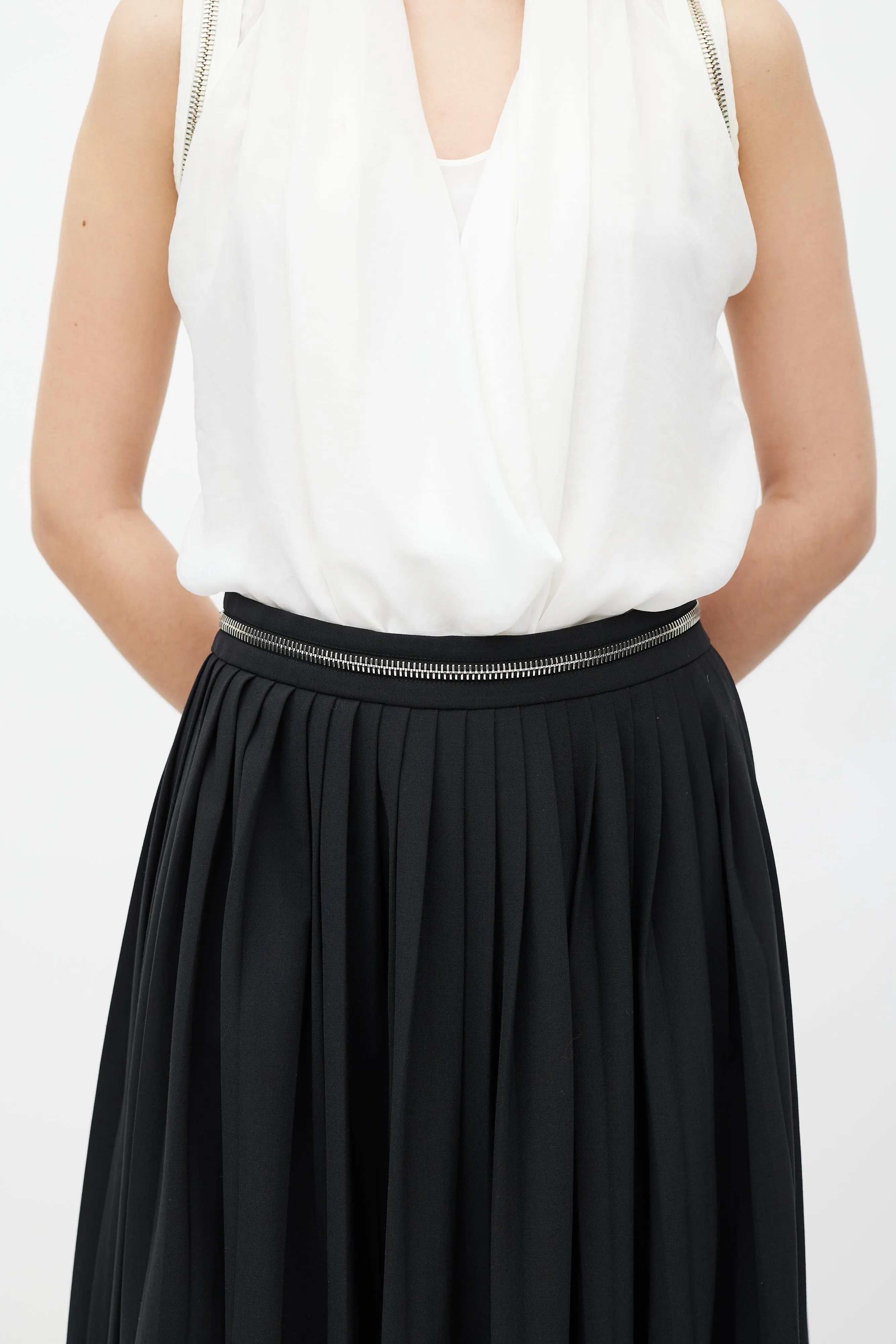 Black Pleated Zip Skirt