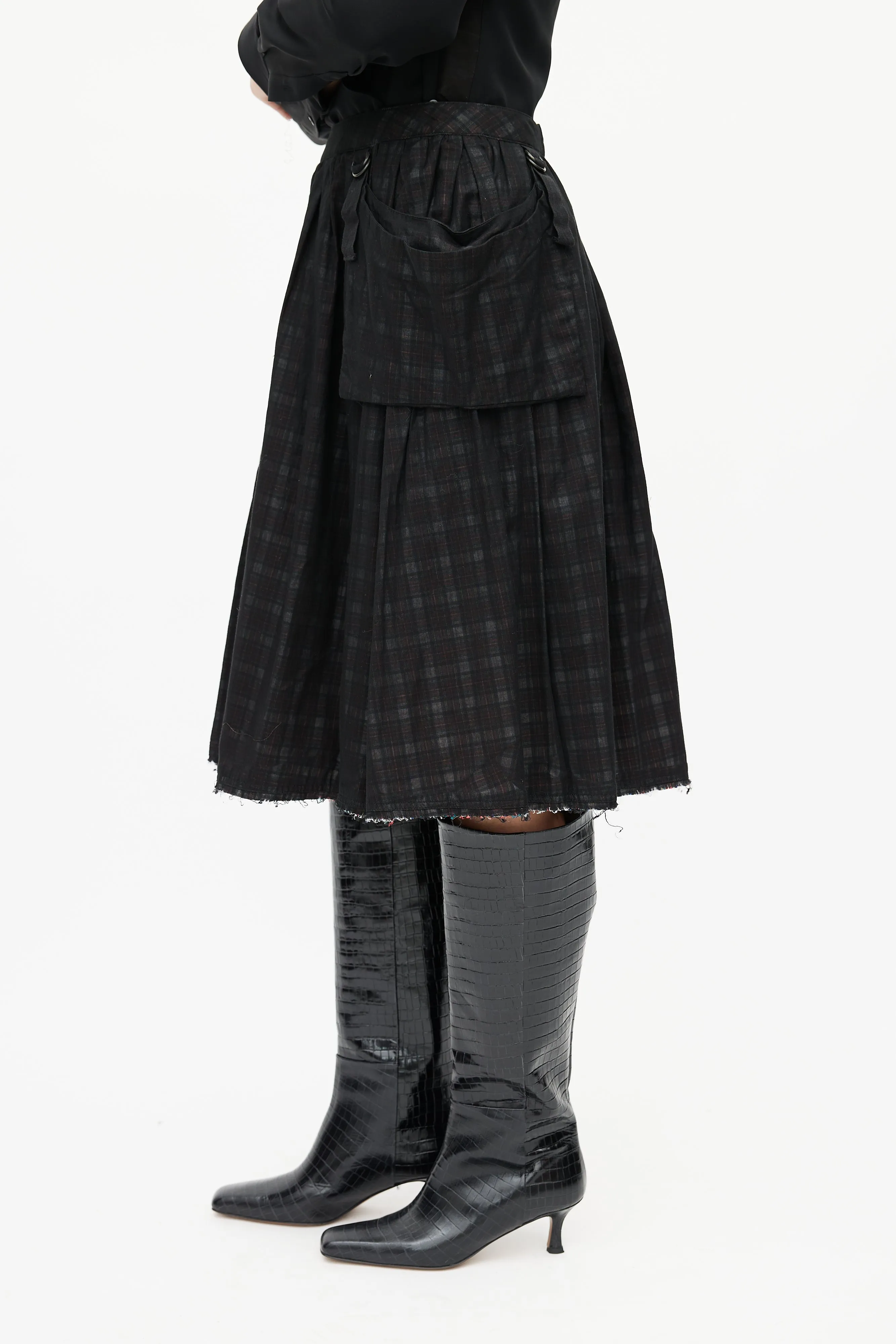 Black Sheer Plaid Pleated Skirt