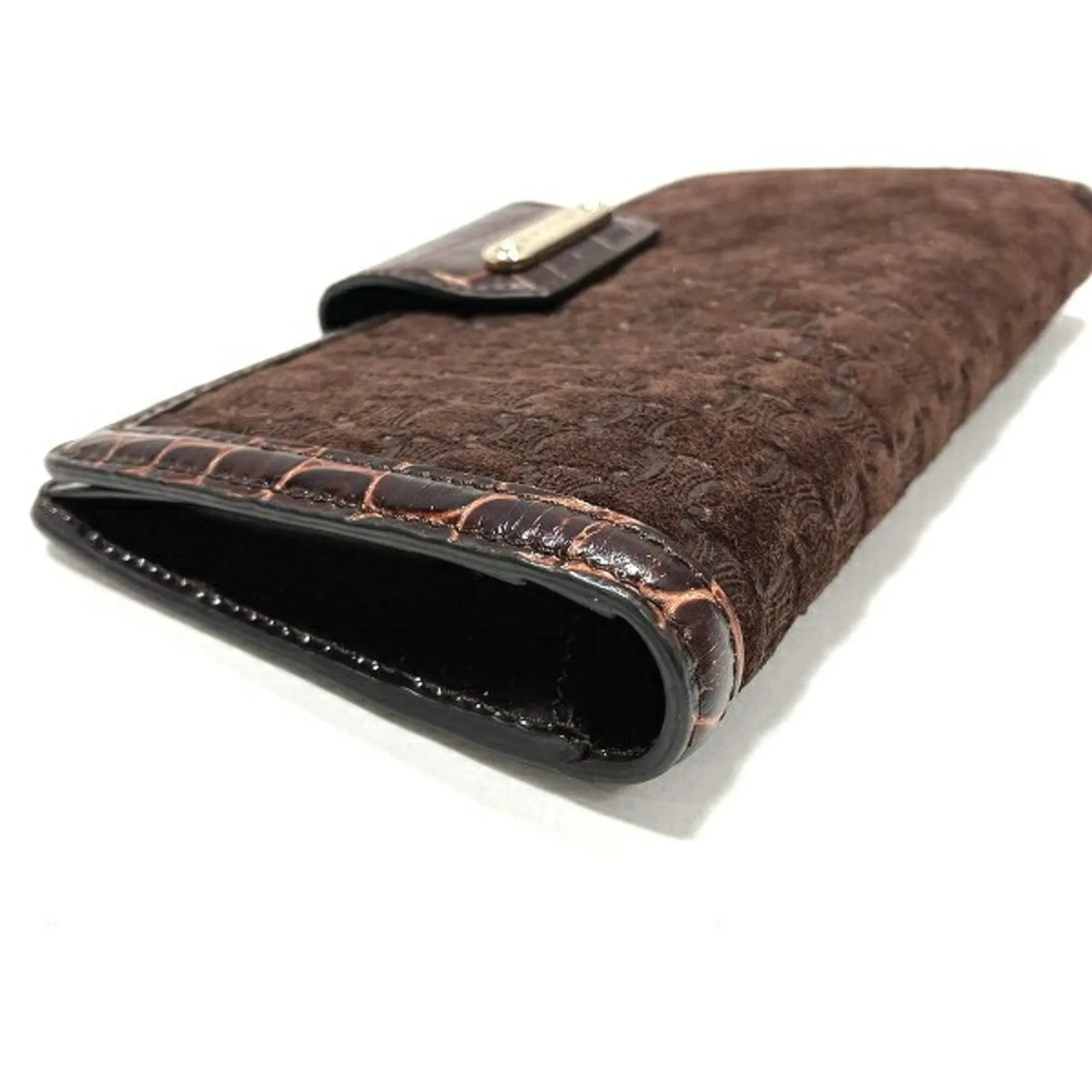Celine Macadam Pattern Suede Embossed Leather Wallet Bifold Long Unisex