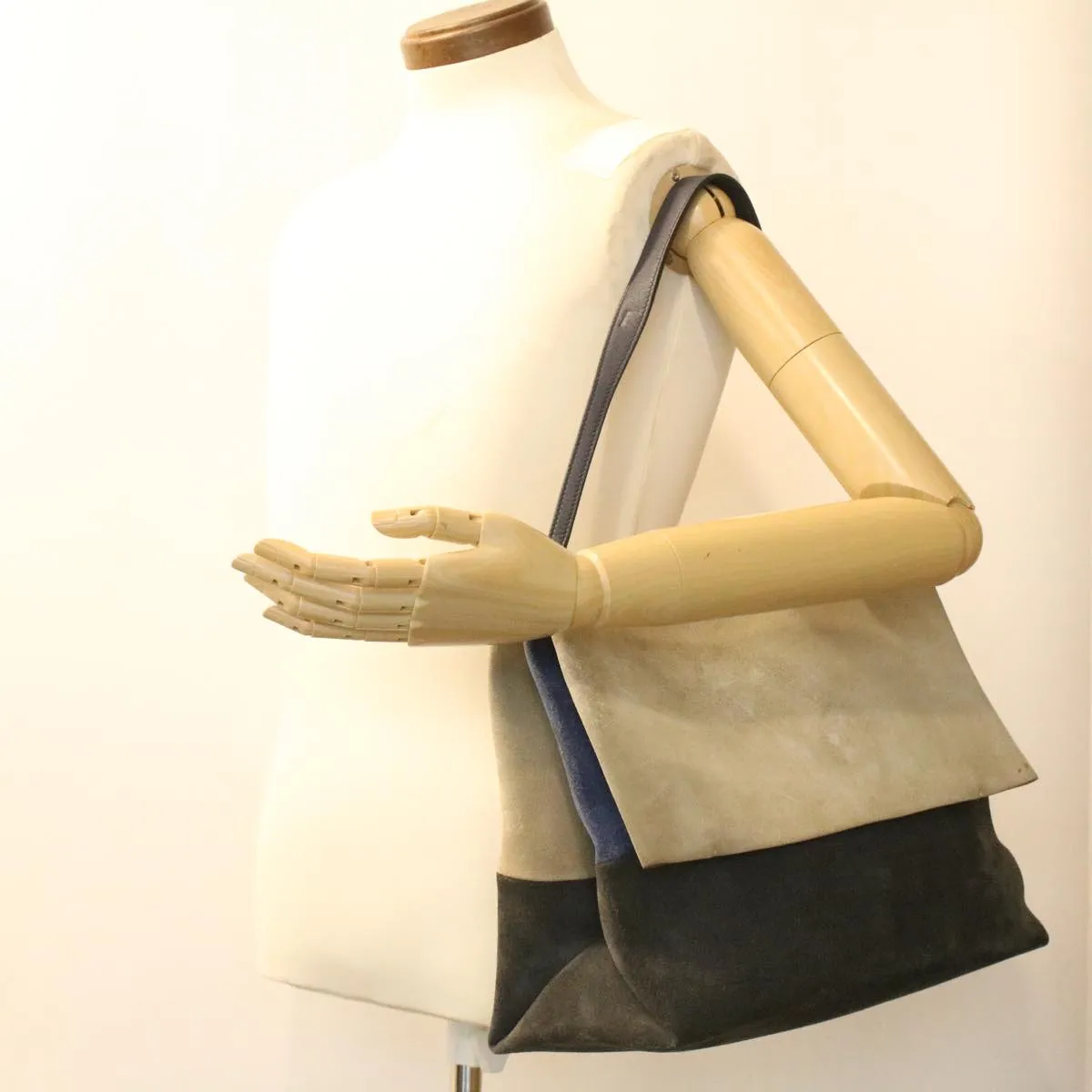 Celine Shoulder Bag Suede Beige Blue black  ar8501