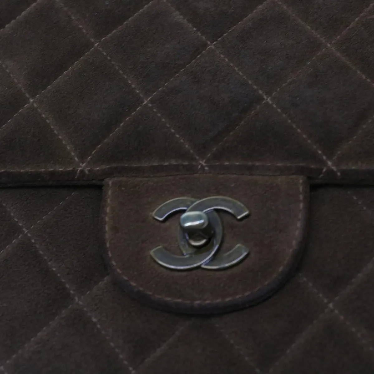 CHANEL Big Matelasse Chain Shoulder Bag Suede Brown CC Auth 57075A