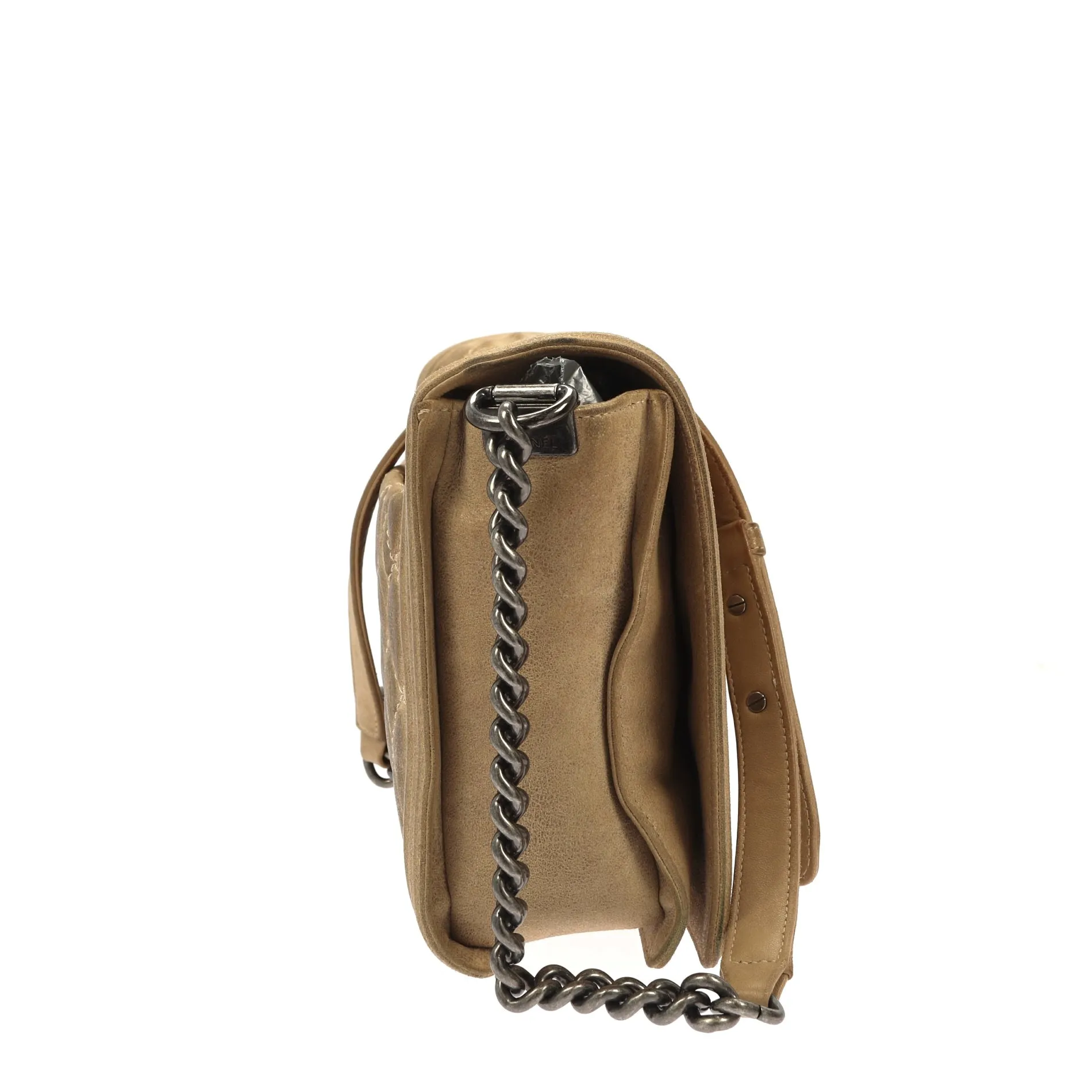 CHANEL Boy Shoulder Bag in Beige Suede