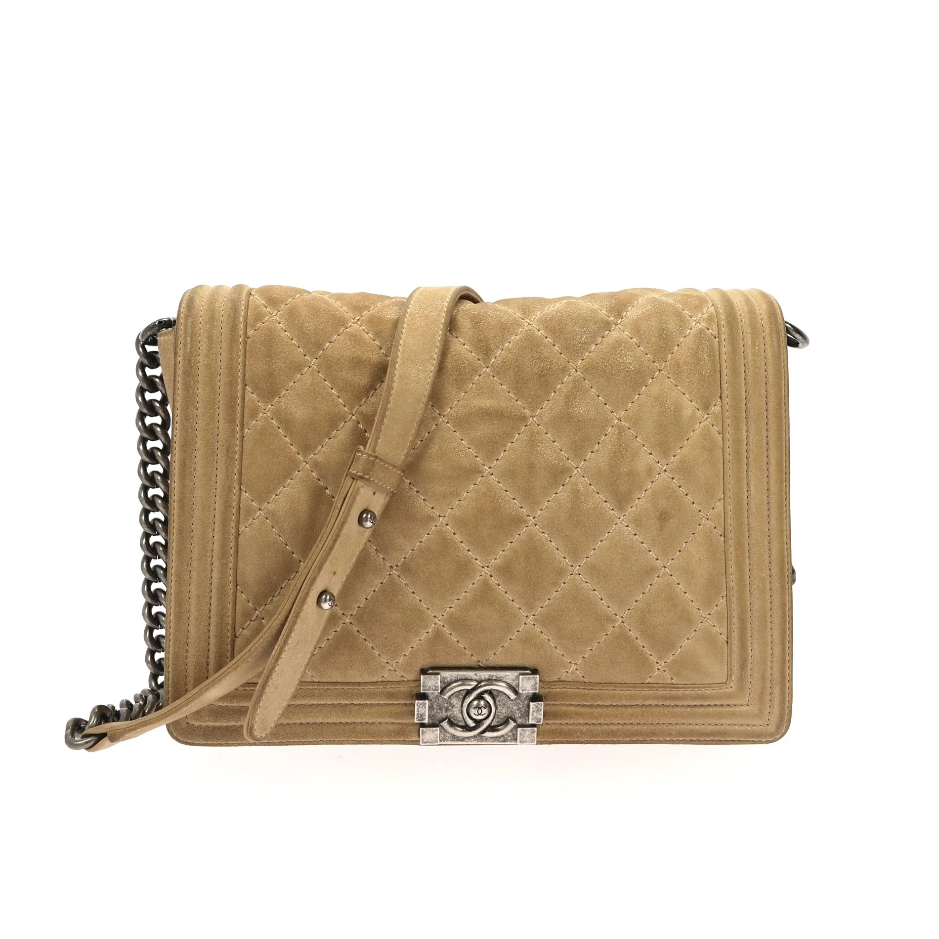 CHANEL Boy Shoulder Bag in Beige Suede