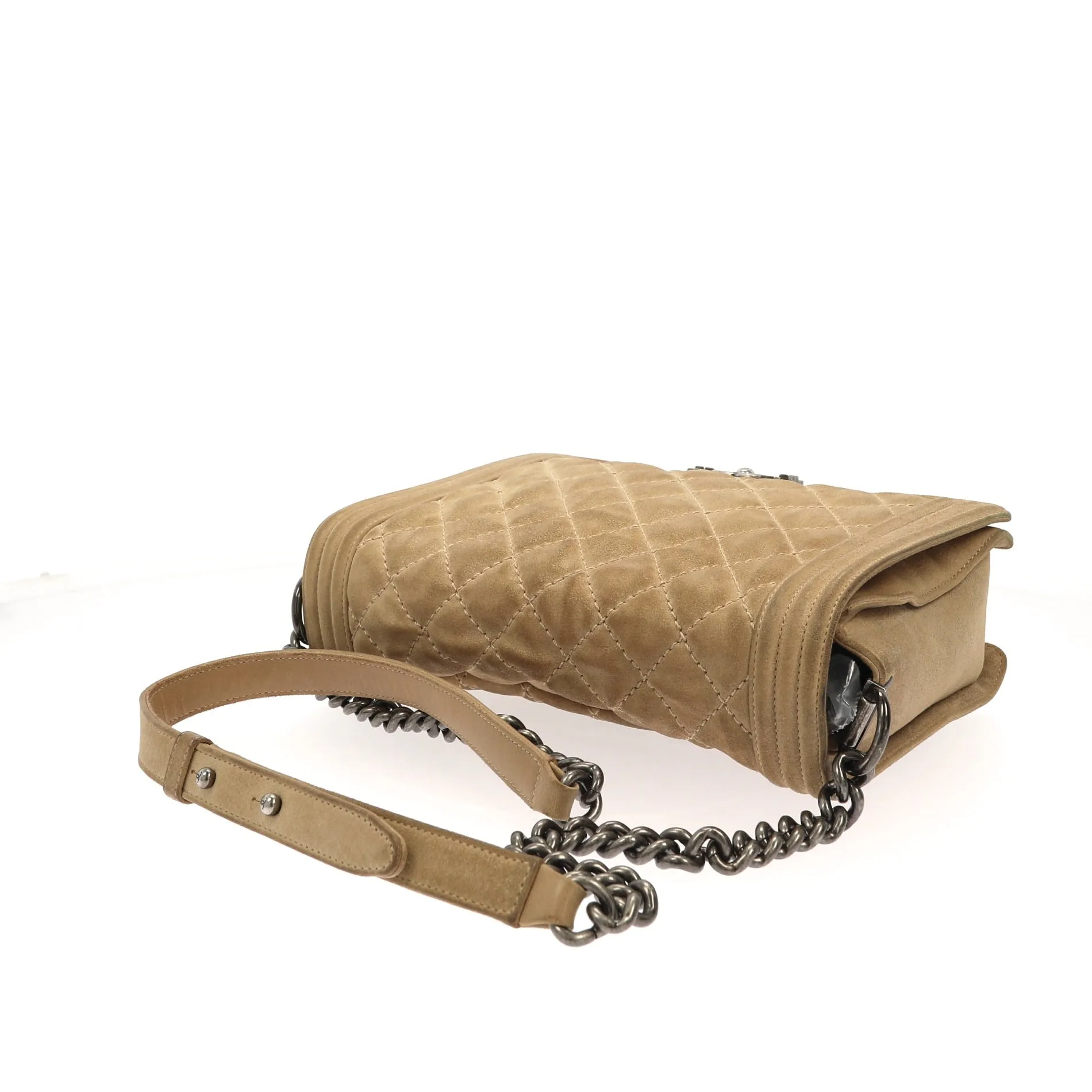 CHANEL Boy Shoulder Bag in Beige Suede