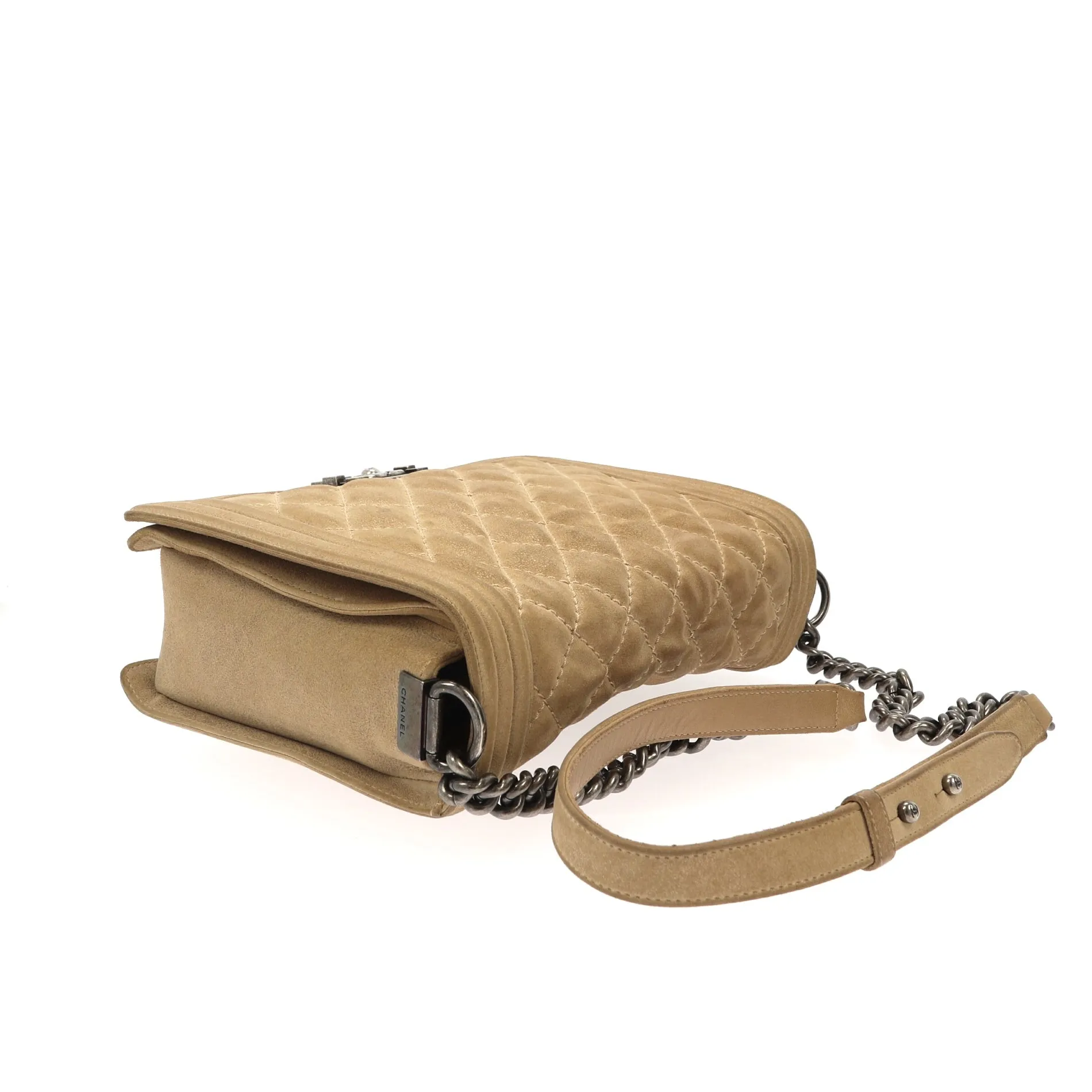 CHANEL Boy Shoulder Bag in Beige Suede