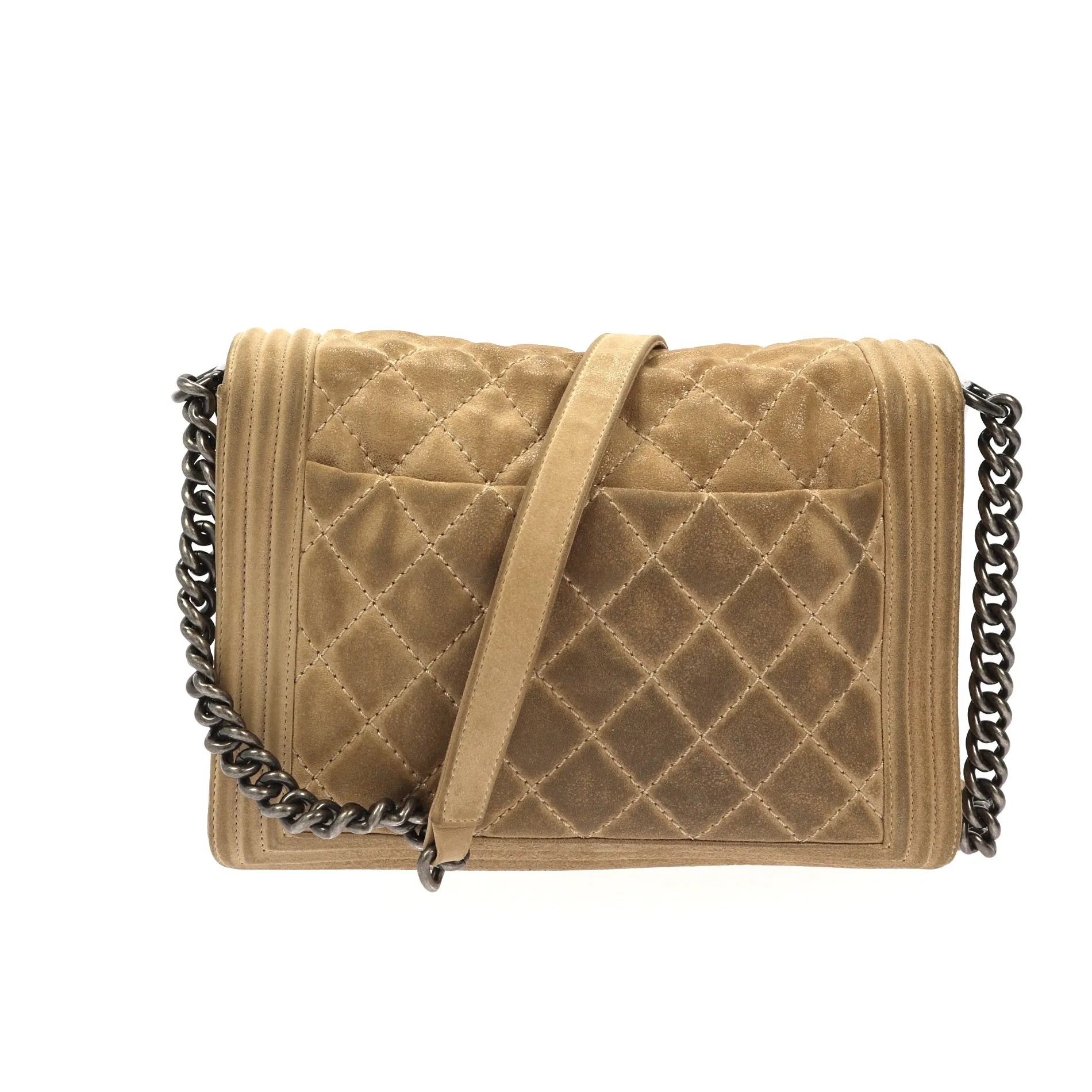CHANEL Boy Shoulder Bag in Beige Suede