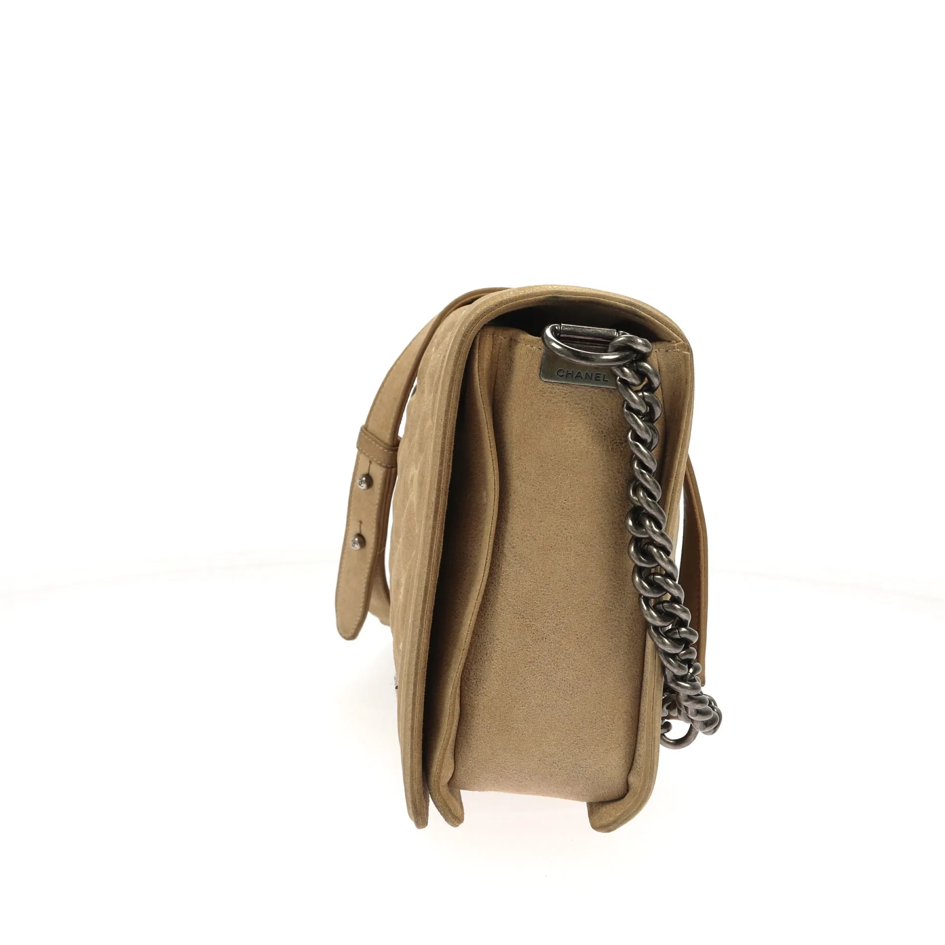 CHANEL Boy Shoulder Bag in Beige Suede