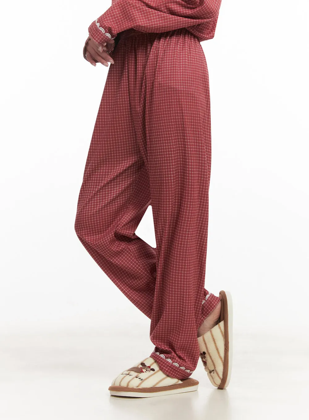 Checkered Lace Hem Pajama Set IM504
