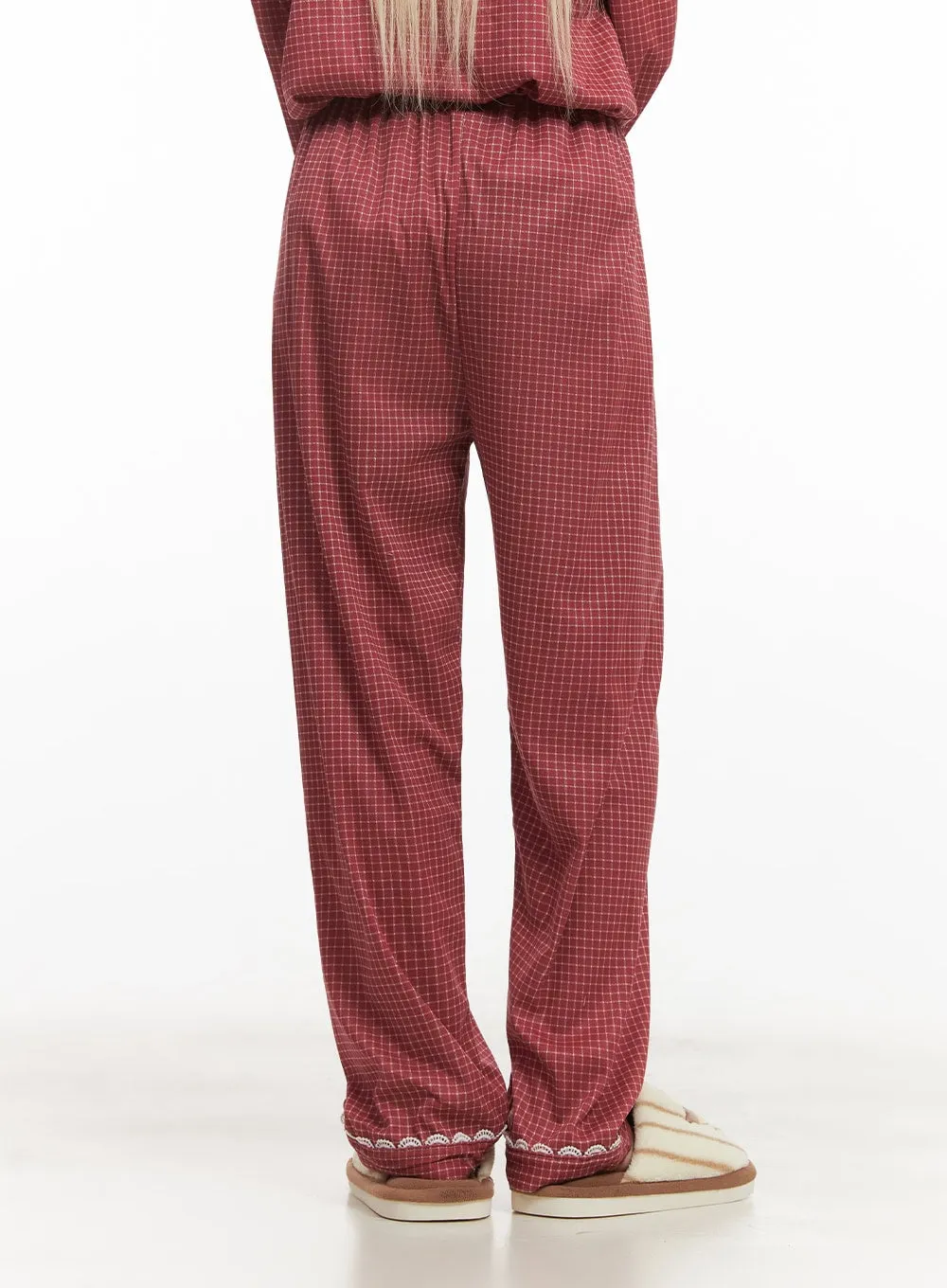 Checkered Lace Hem Pajama Set IM504