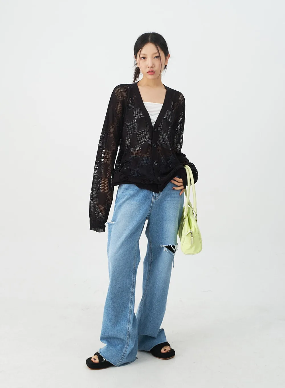 Checkered Oversized Cardigan CJ09