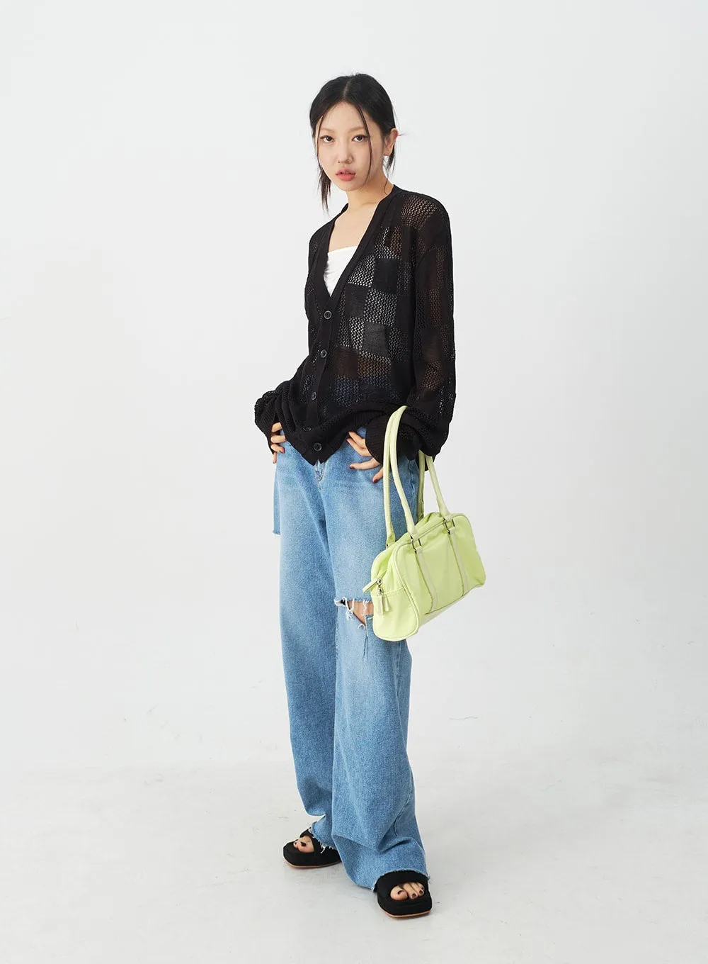 Checkered Oversized Cardigan CJ09