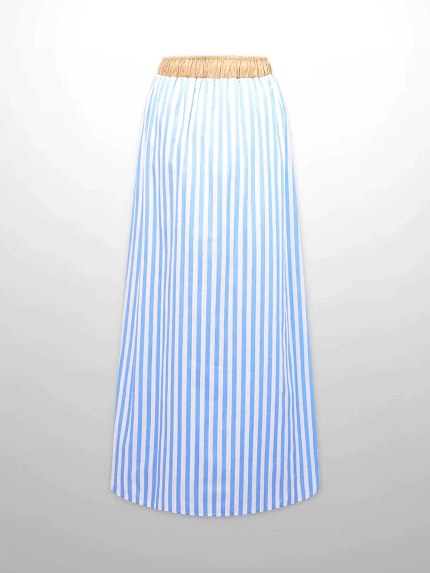 Drawstring Striped Cotton Skirt-Light Blue