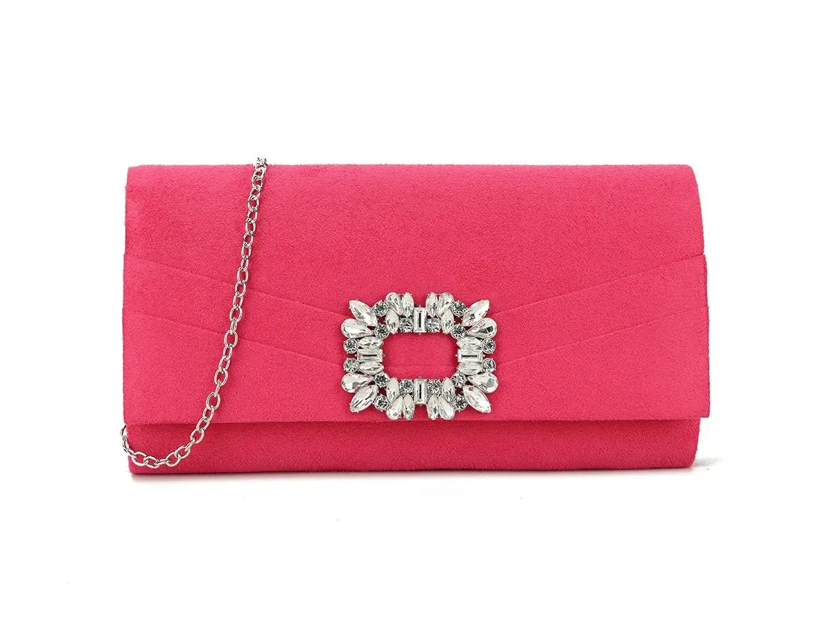 Fuchsia Pink Crystal Embellished Clutch Bag