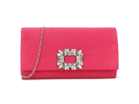 Fuchsia Pink Crystal Embellished Clutch Bag