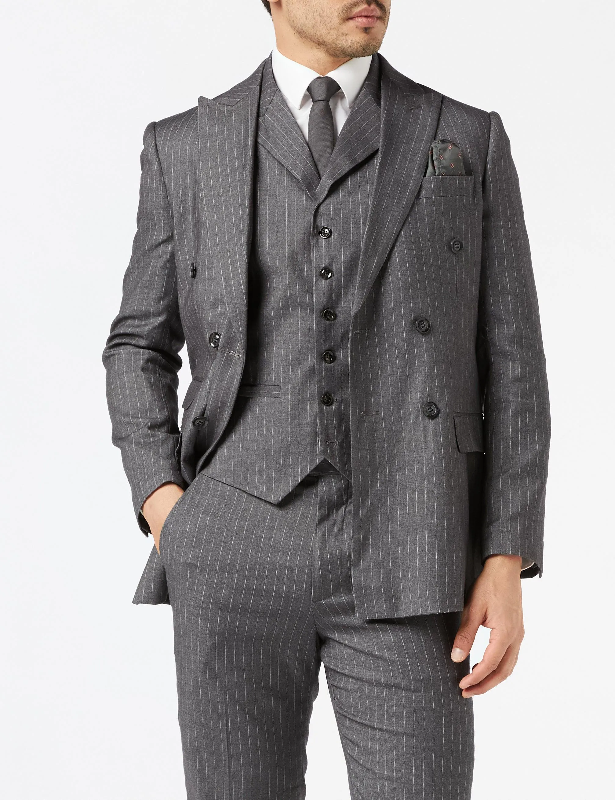 George - Double Breasted Grey Pinstripe Suit