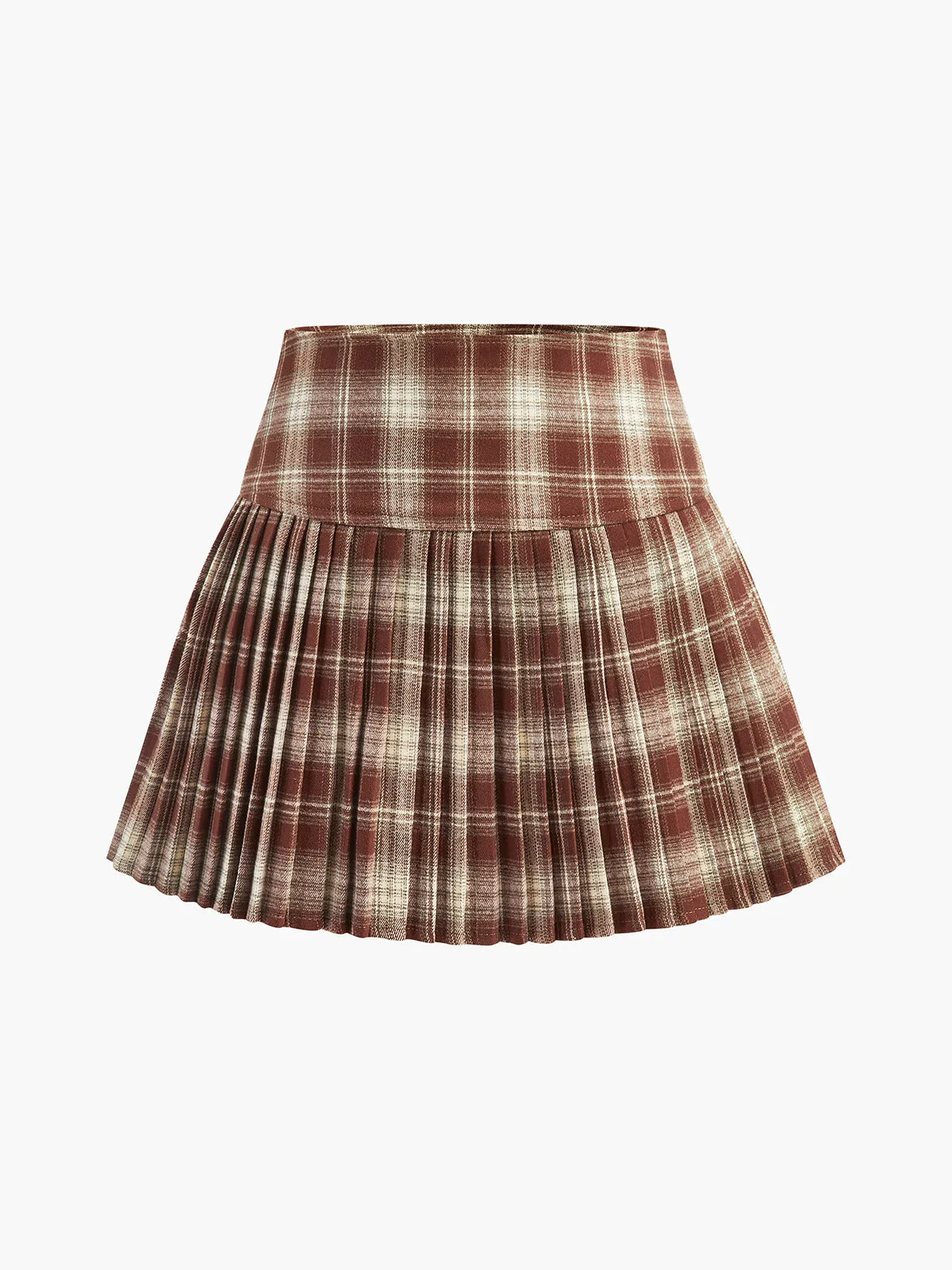High-Waist Checked Pleated Skirt