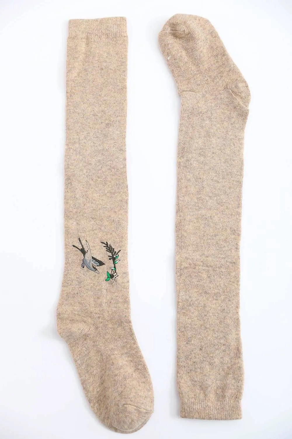 Hummingbird Motif Knee Socks - Soft Wool Blend