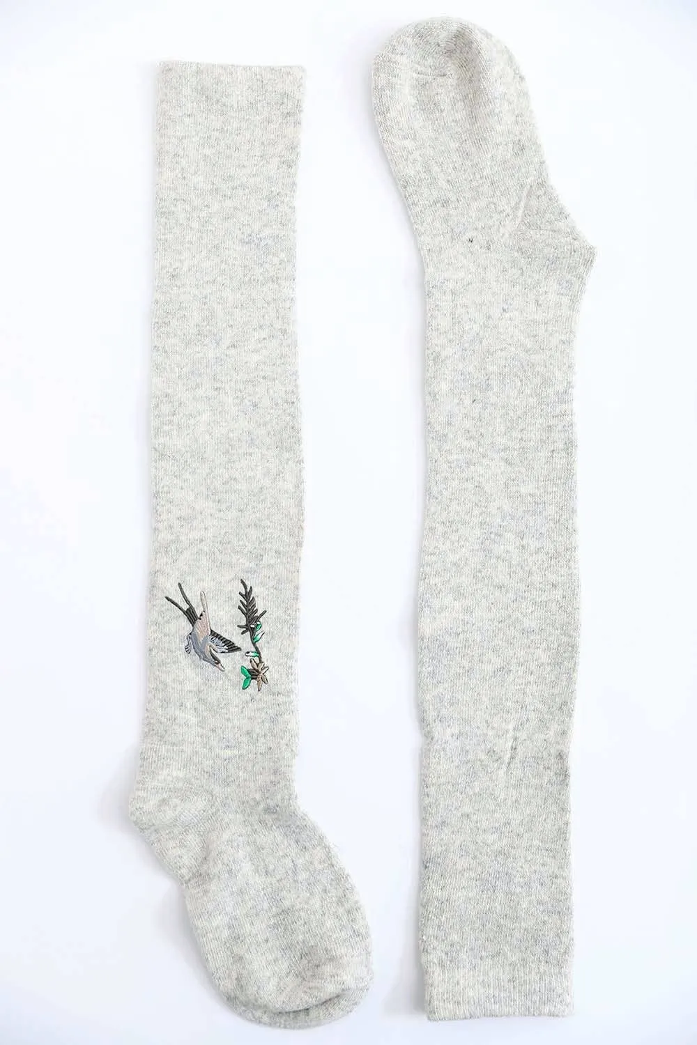 Hummingbird Motif Knee Socks - Soft Wool Blend