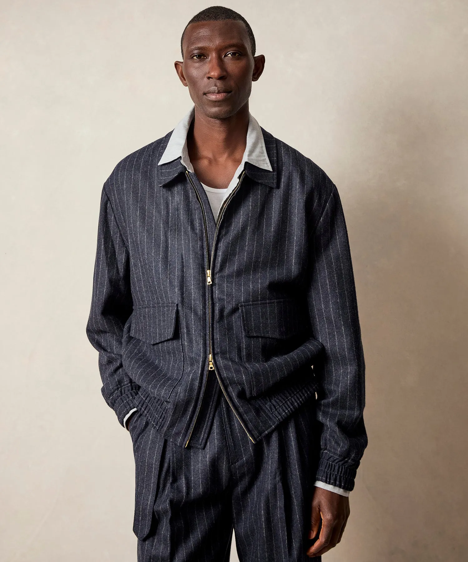 Italian Wool Casual Suit in Navy Pinstripe