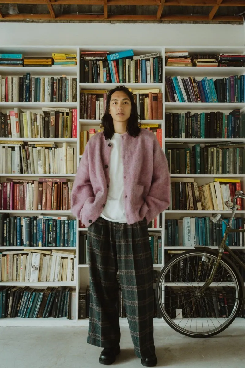 loose slacks pants/checkgreen