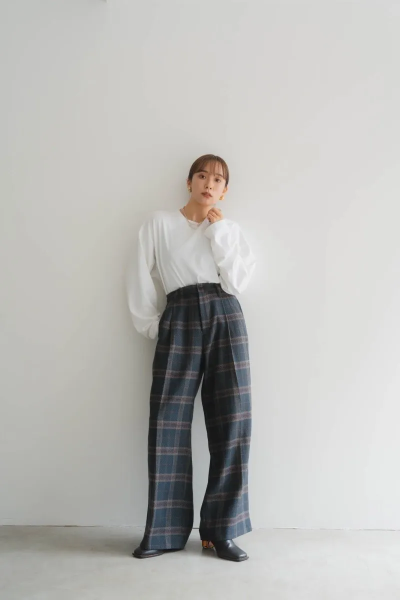 loose slacks pants/checkgreen