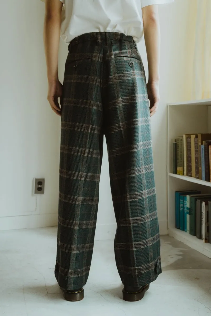 loose slacks pants/checkgreen