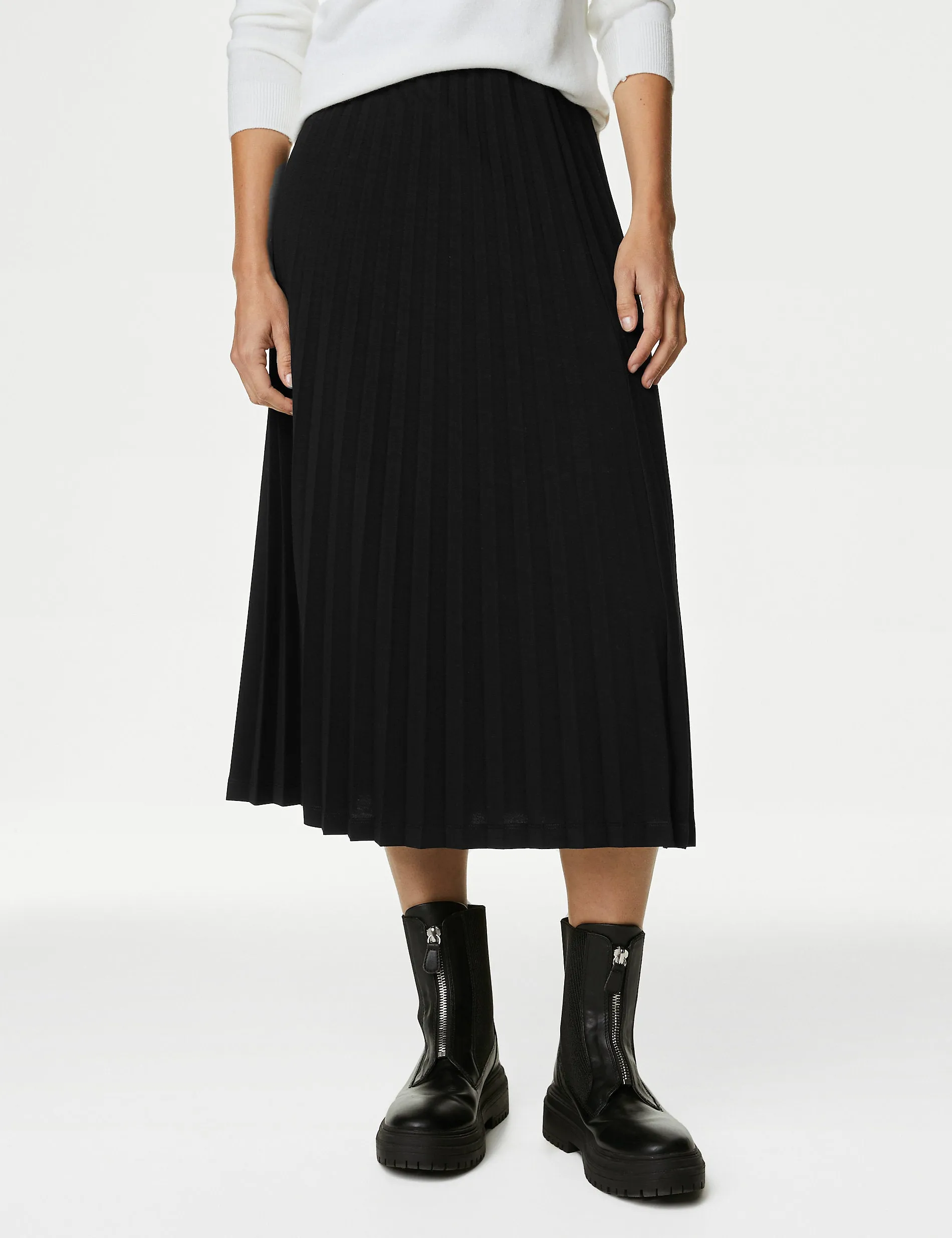 Marks & Spencer Pleated Jersey Midaxi Skirt, Black