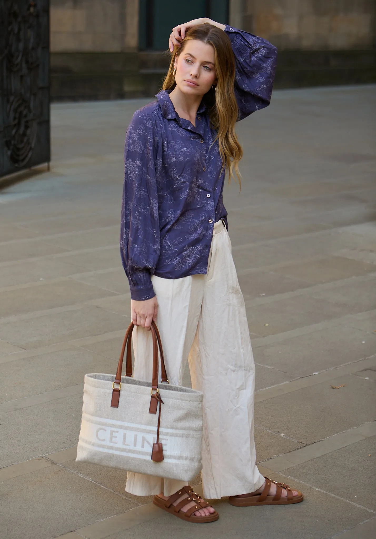 Marrianne Peter Pan Collar Josephine Print Shirt In Navy