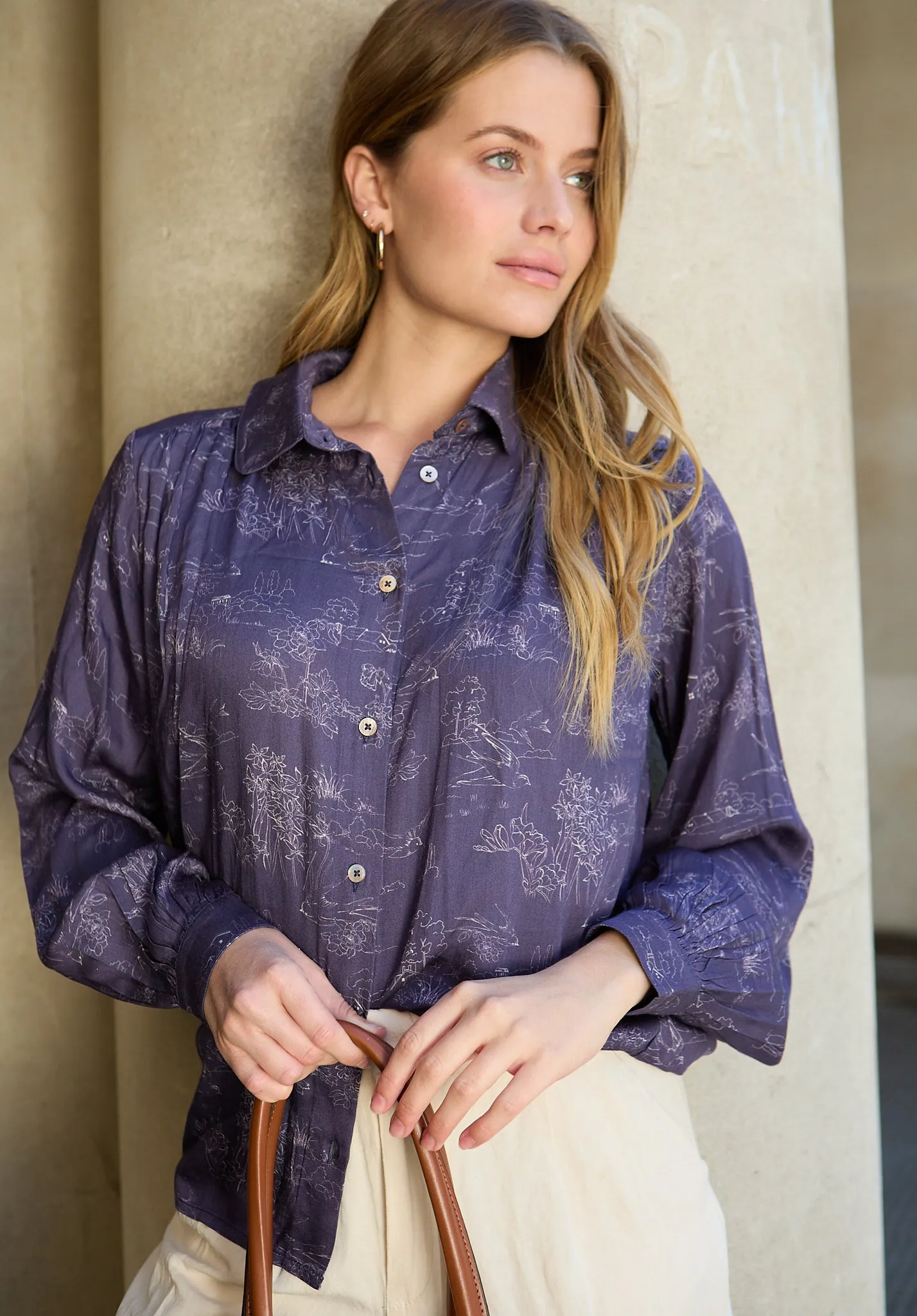 Marrianne Peter Pan Collar Josephine Print Shirt In Navy