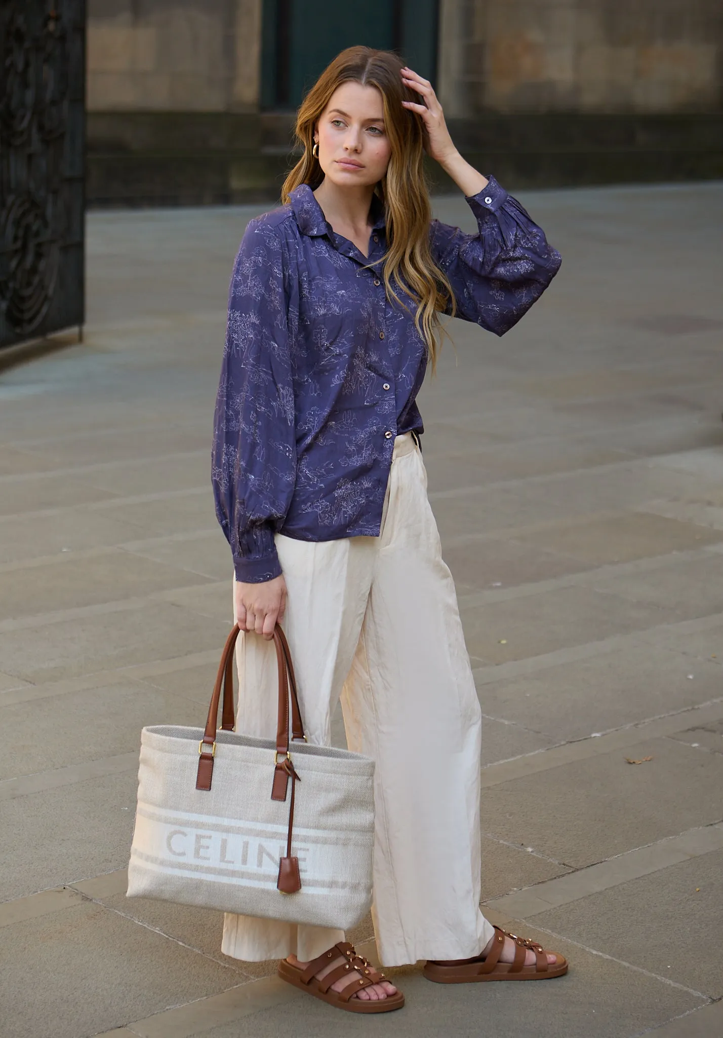 Marrianne Peter Pan Collar Josephine Print Shirt In Navy