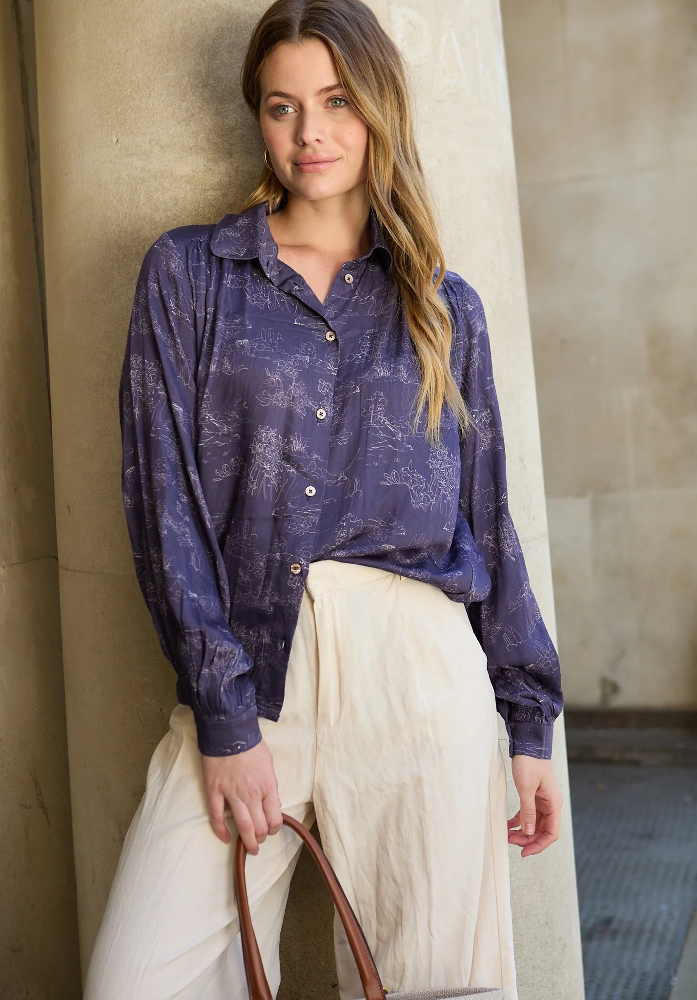 Marrianne Peter Pan Collar Josephine Print Shirt In Navy