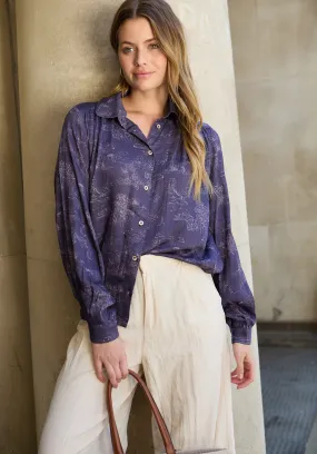 Marrianne Peter Pan Collar Josephine Print Shirt In Navy
