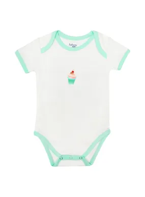 Organic Cotton Bodysuit, White & Mint Cupcake Print, Short Sleeves (0-24 Months)