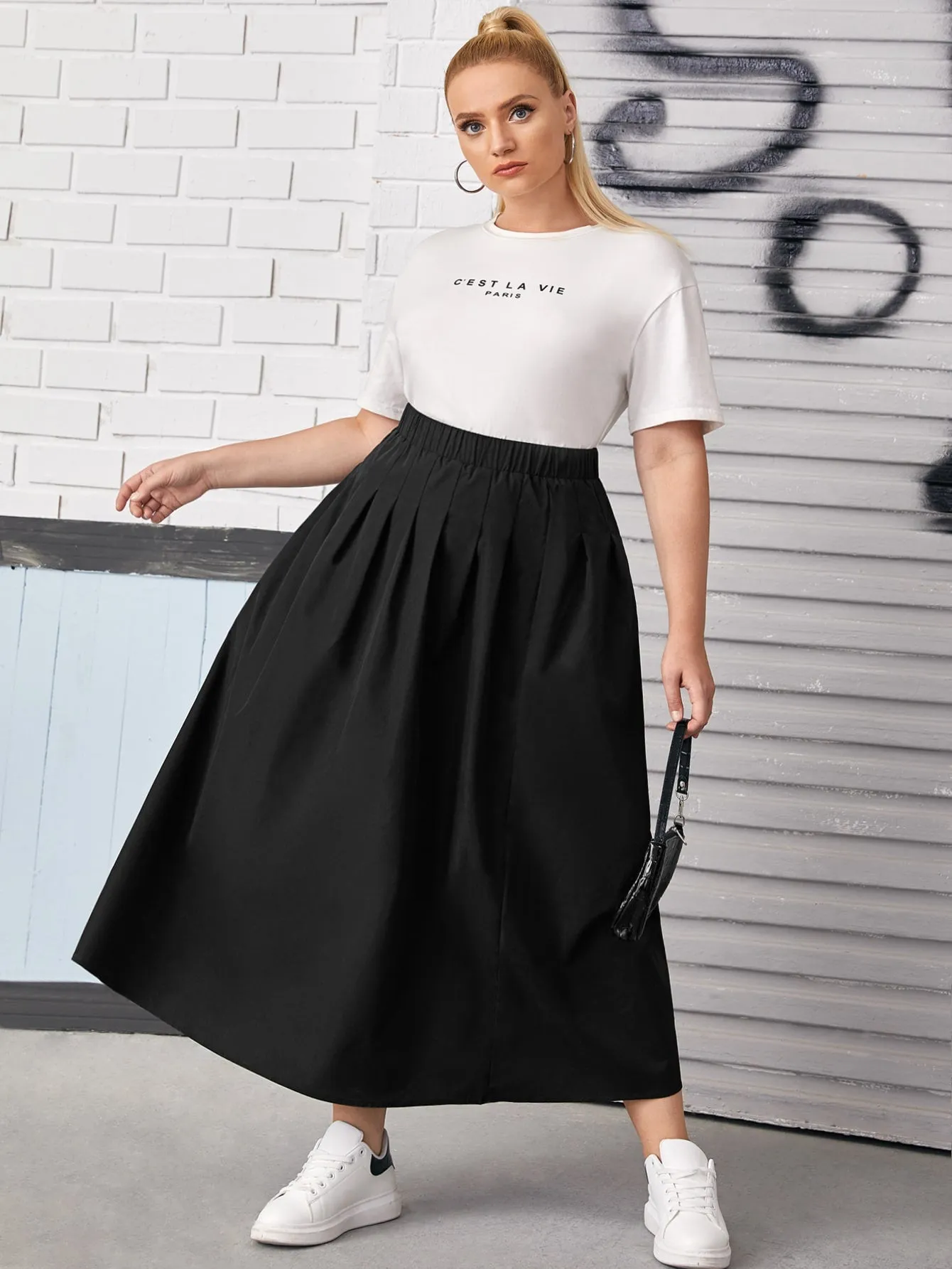 Plain Pleated Long Plus Size Skirts
