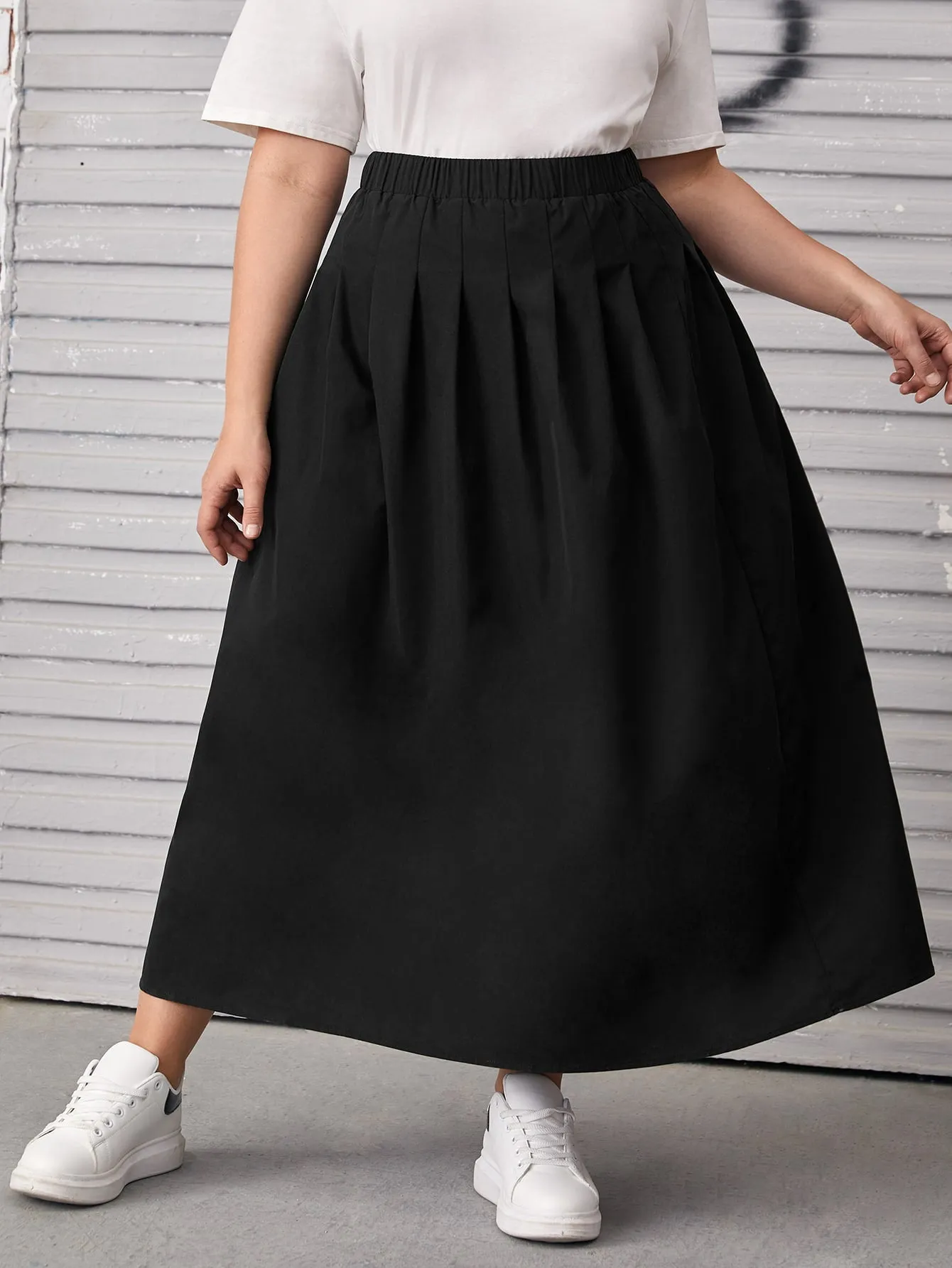 Plain Pleated Long Plus Size Skirts